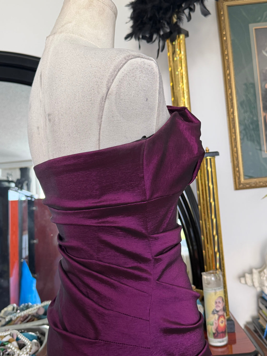 Betsy & Adam Y2K Plum Purple Strapless Mermaid Evening Gown