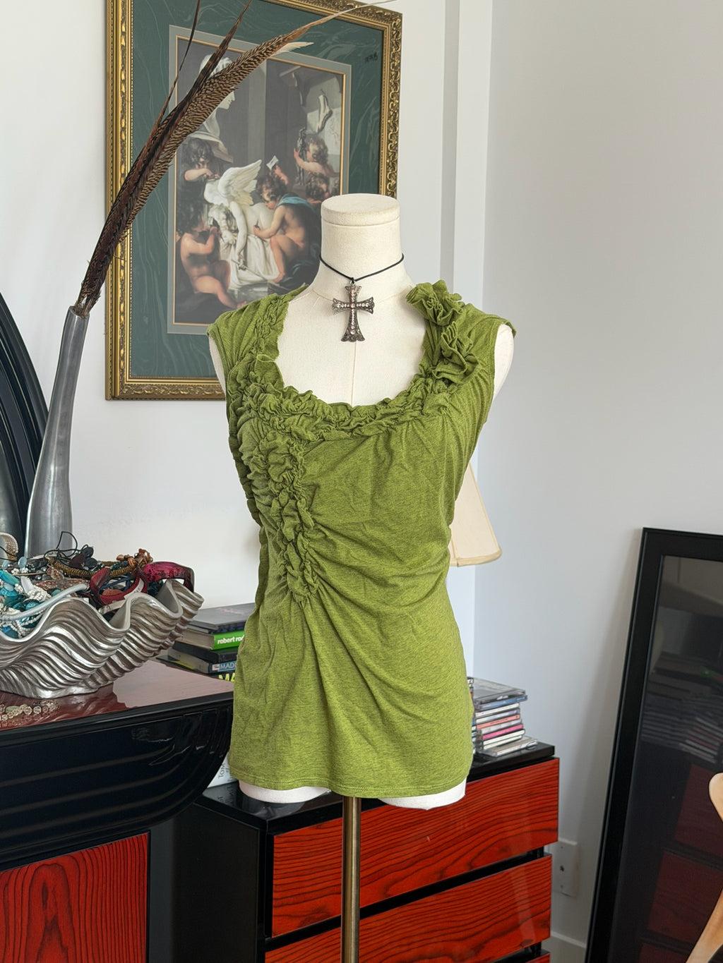 Olive green ruched top S