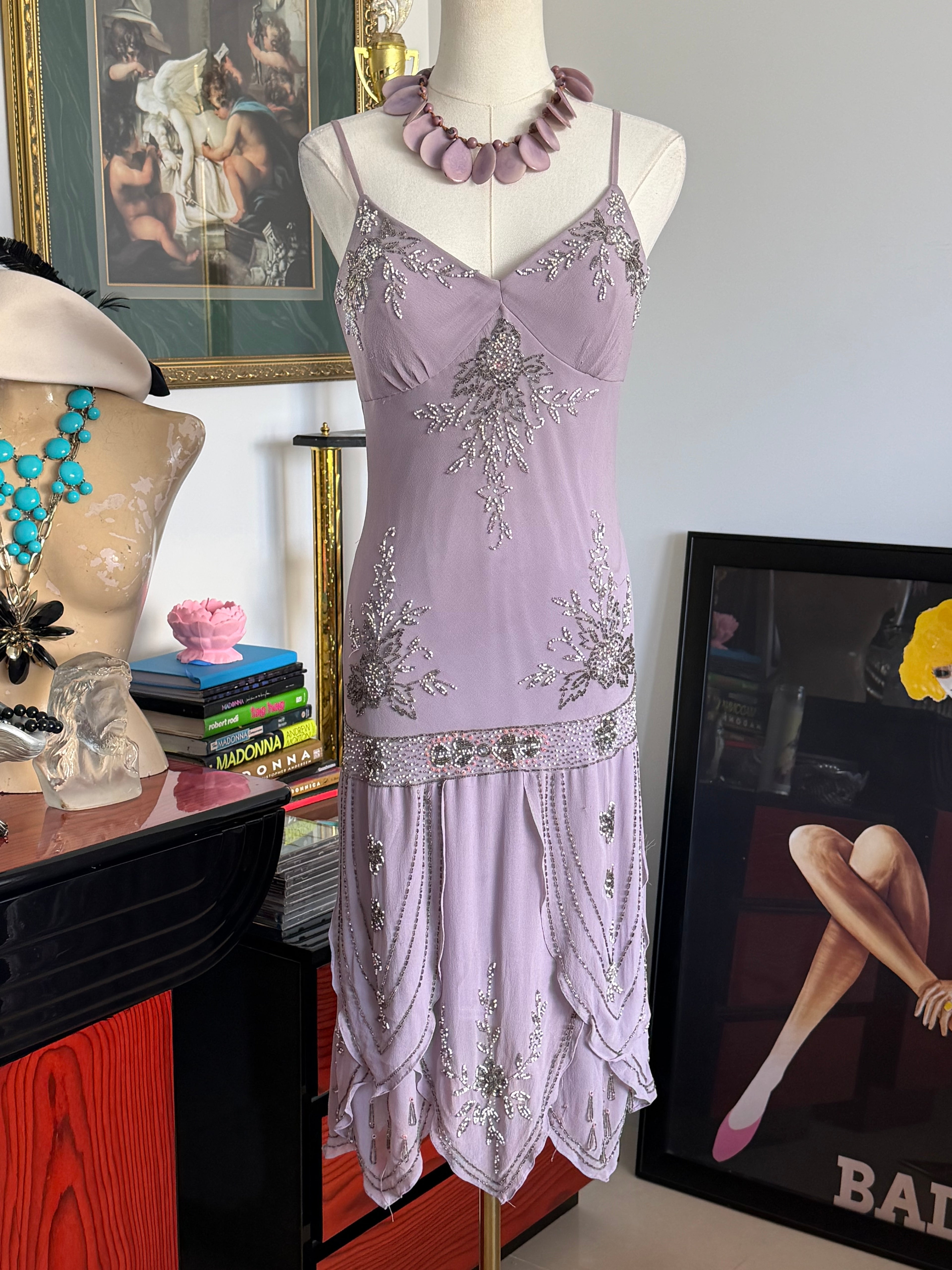 Sue Wong  Lavender Beaded Silk Dress- 8
