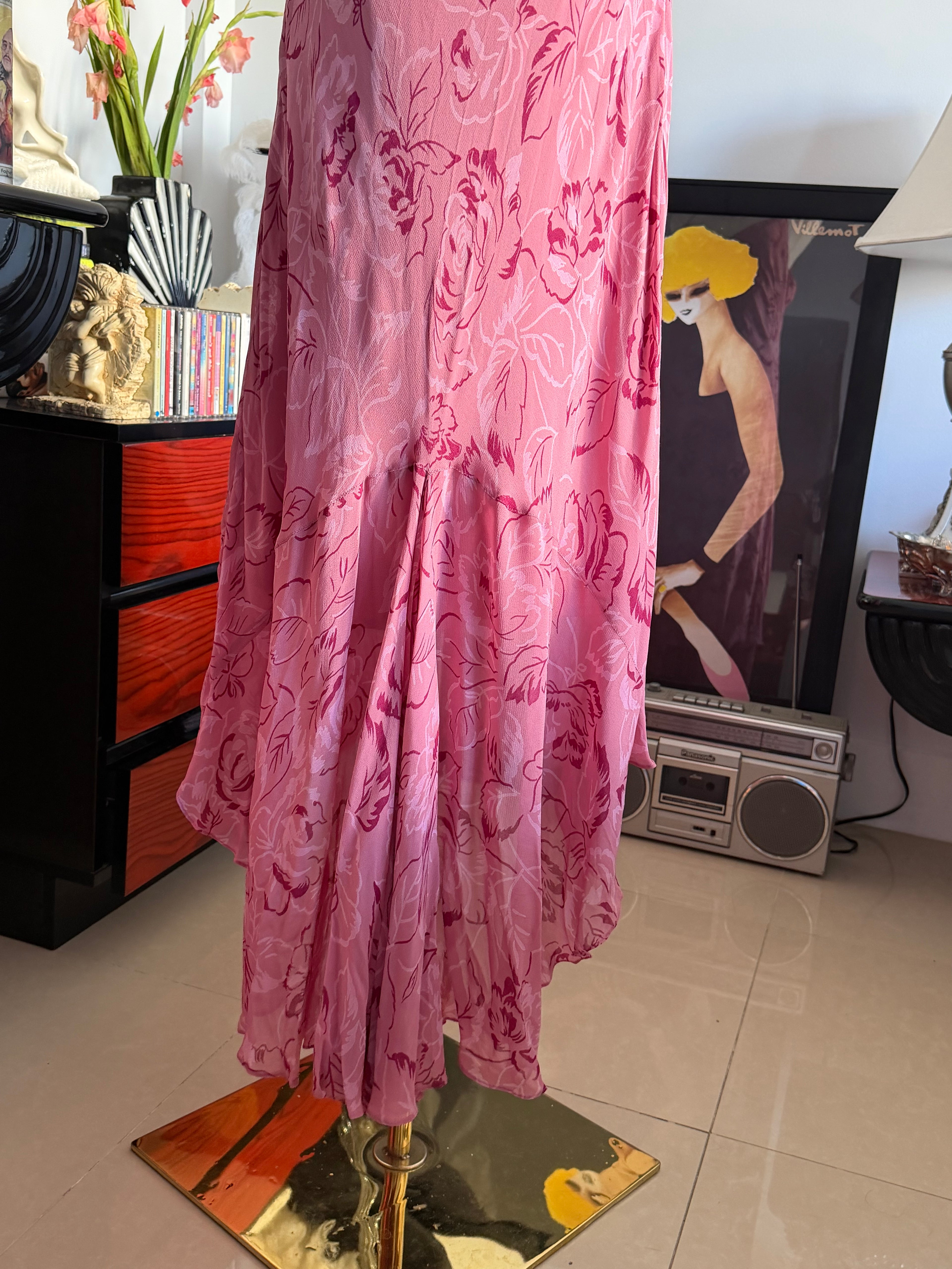 Eva Blue Pink Beaded Floral High-Low Maxi Dress L-XL
