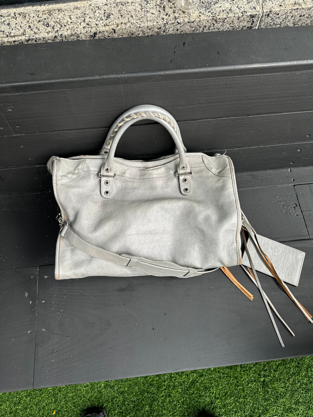 Silver balenciaga city bag
