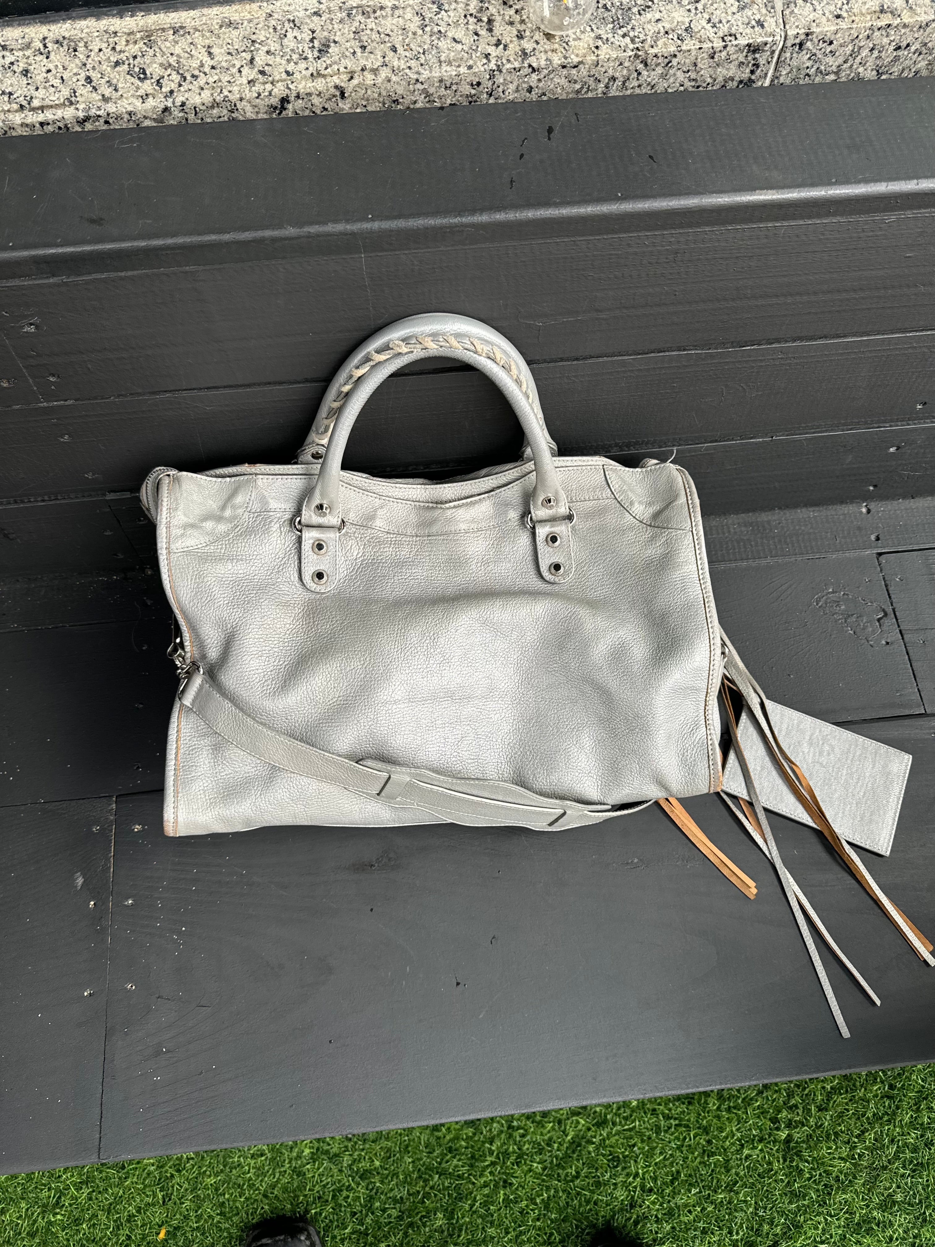 Silver balenciaga city bag