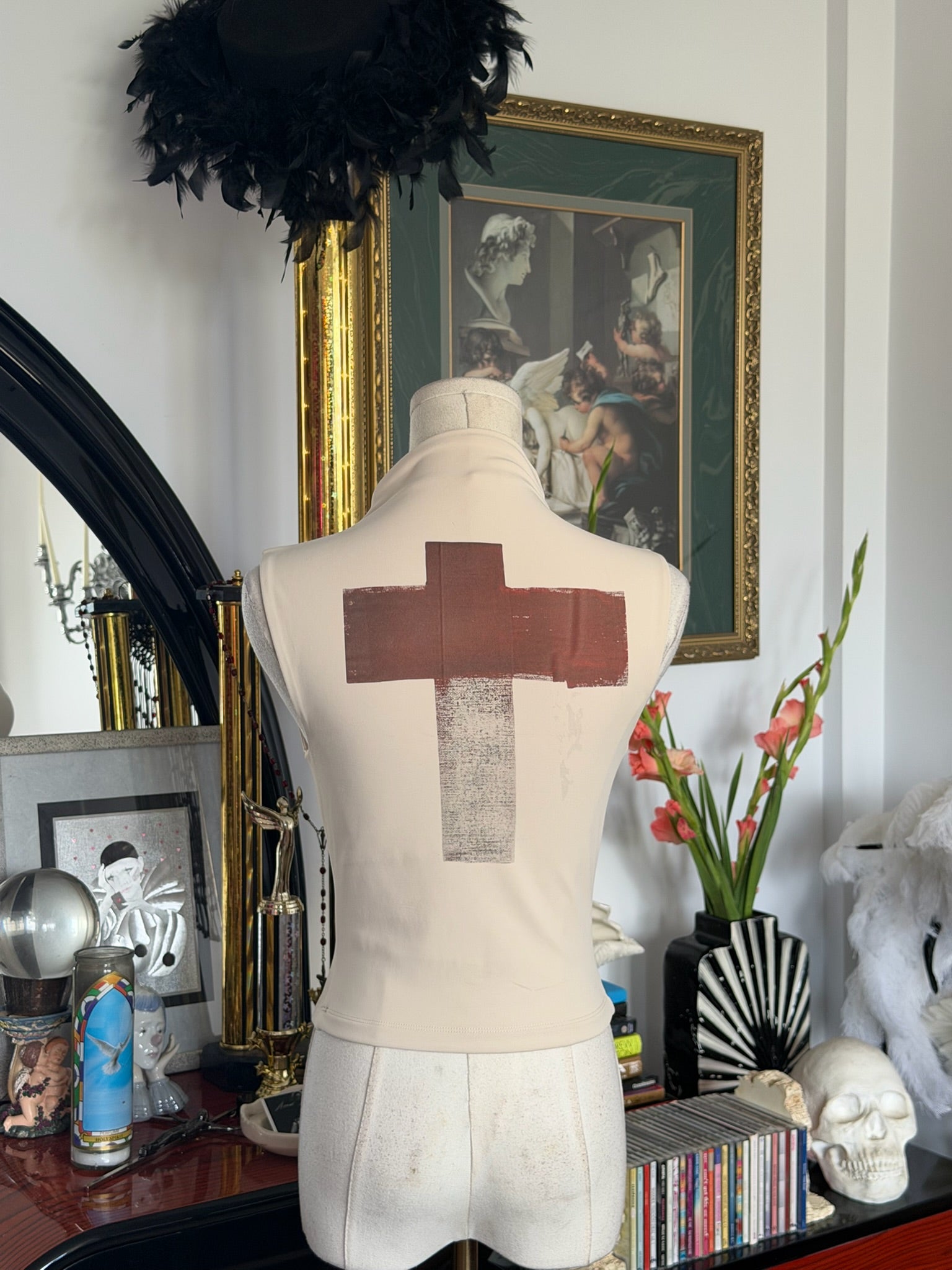 Virgin Mary Mock Neck Graphic Top