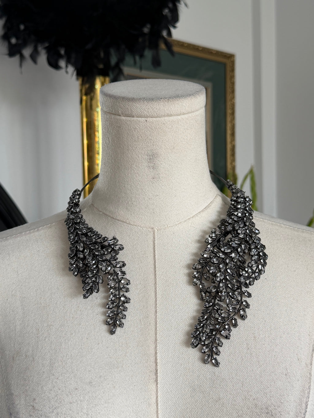 BCBG Max Azria Smoky Crystal Statement Leaf Necklace