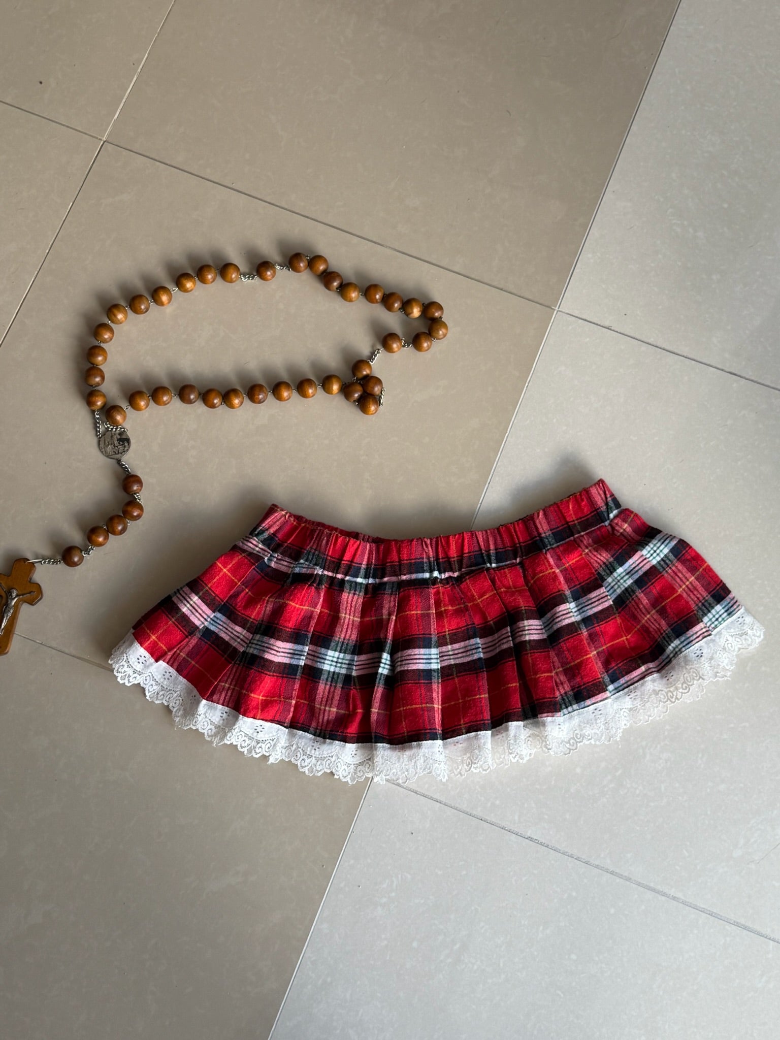 Red Plaid Ruffle Mini Skirt M-L