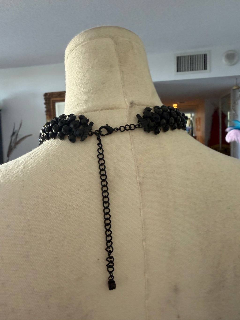 Black Clustered Beaded Statement Necklace