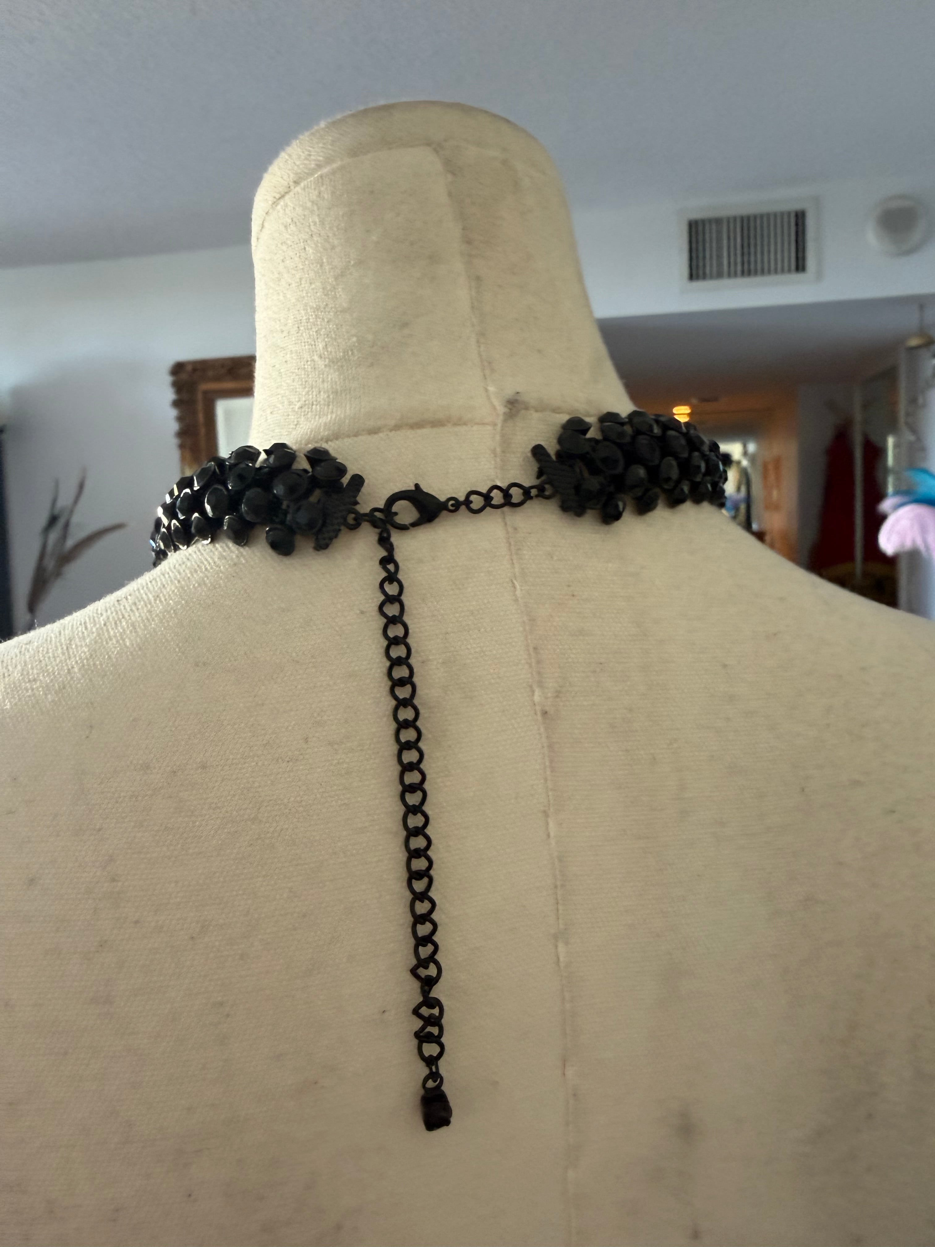 Black Clustered Beaded Statement Necklace