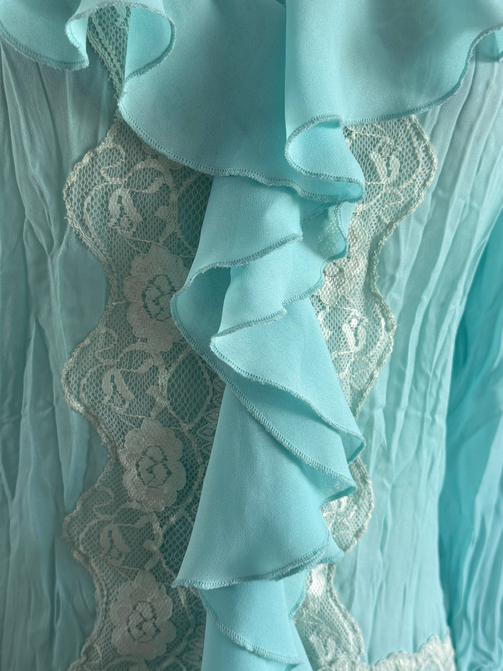 Style & Co. Aqua Blue Ruffle Lace Blouse | Romantic Victorian-Inspired Top | Size 14