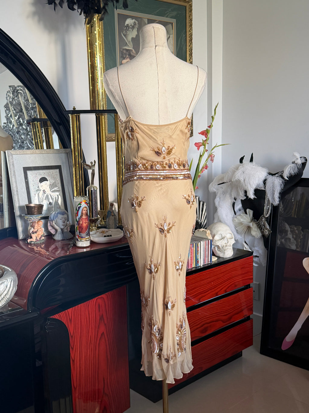 Deadstock Papell Boutique Hand-Beaded Silk Gown
