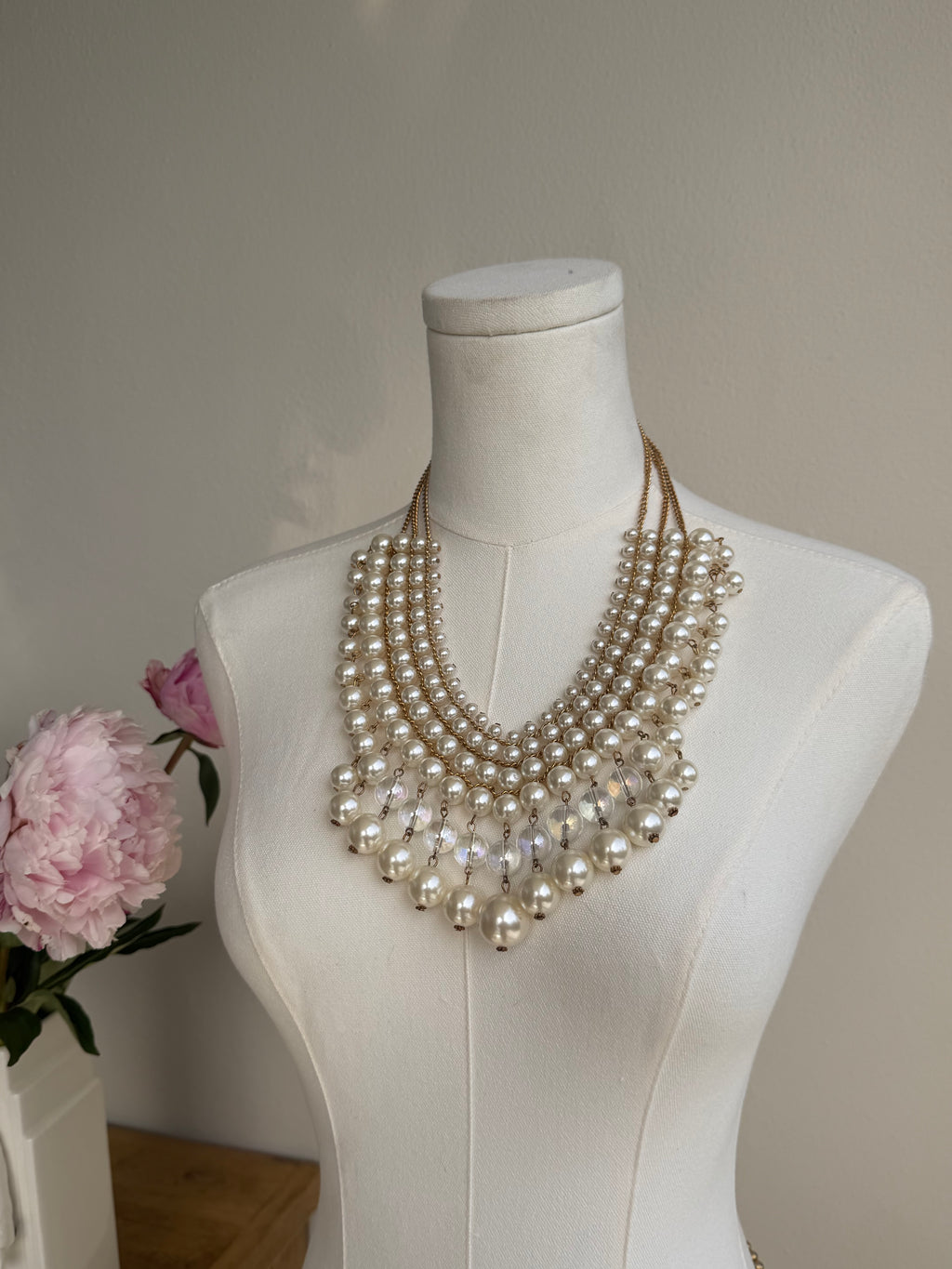 Layered Pearl Bib Statement Necklace