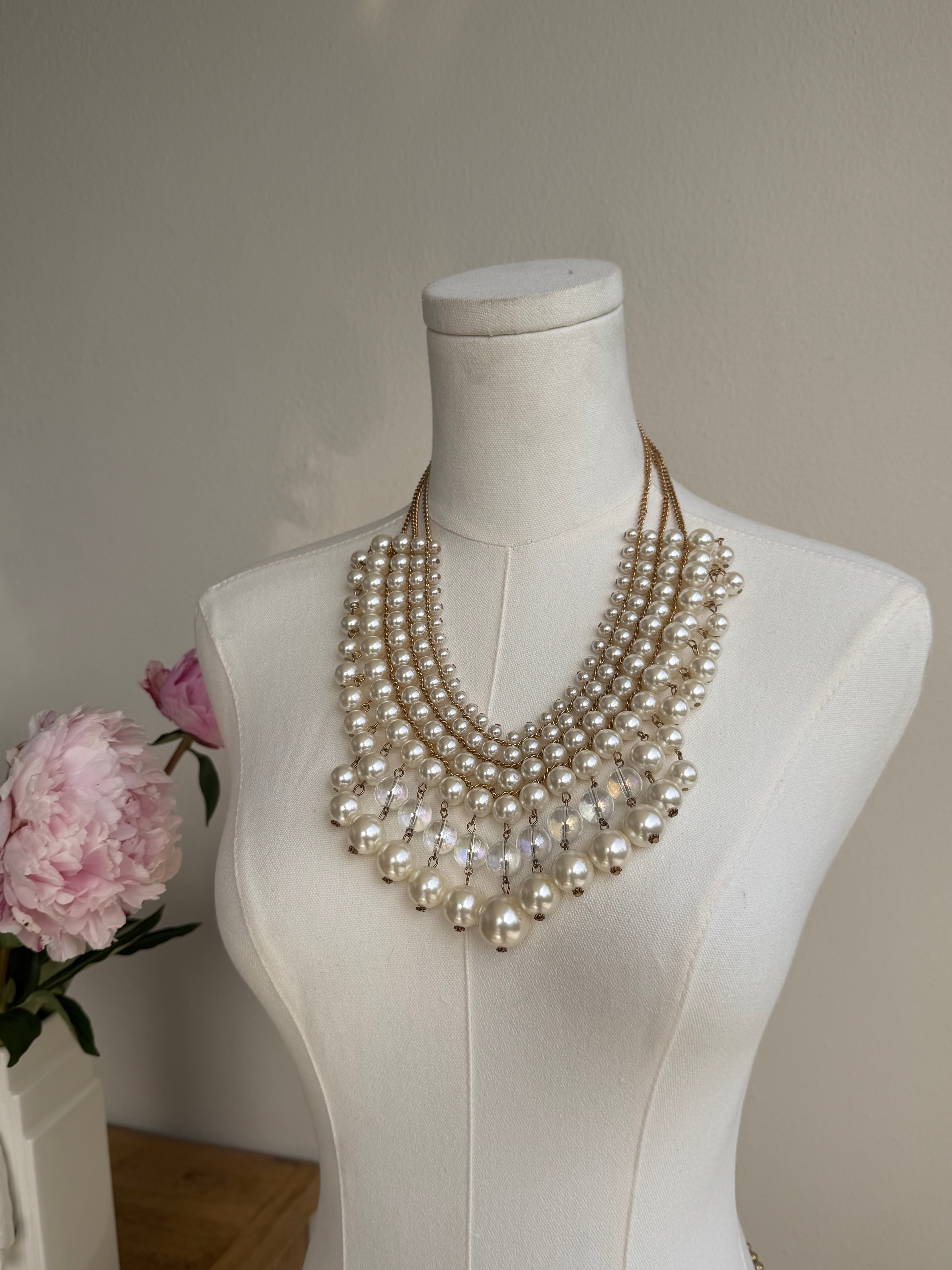Layered Pearl Bib Statement Necklace