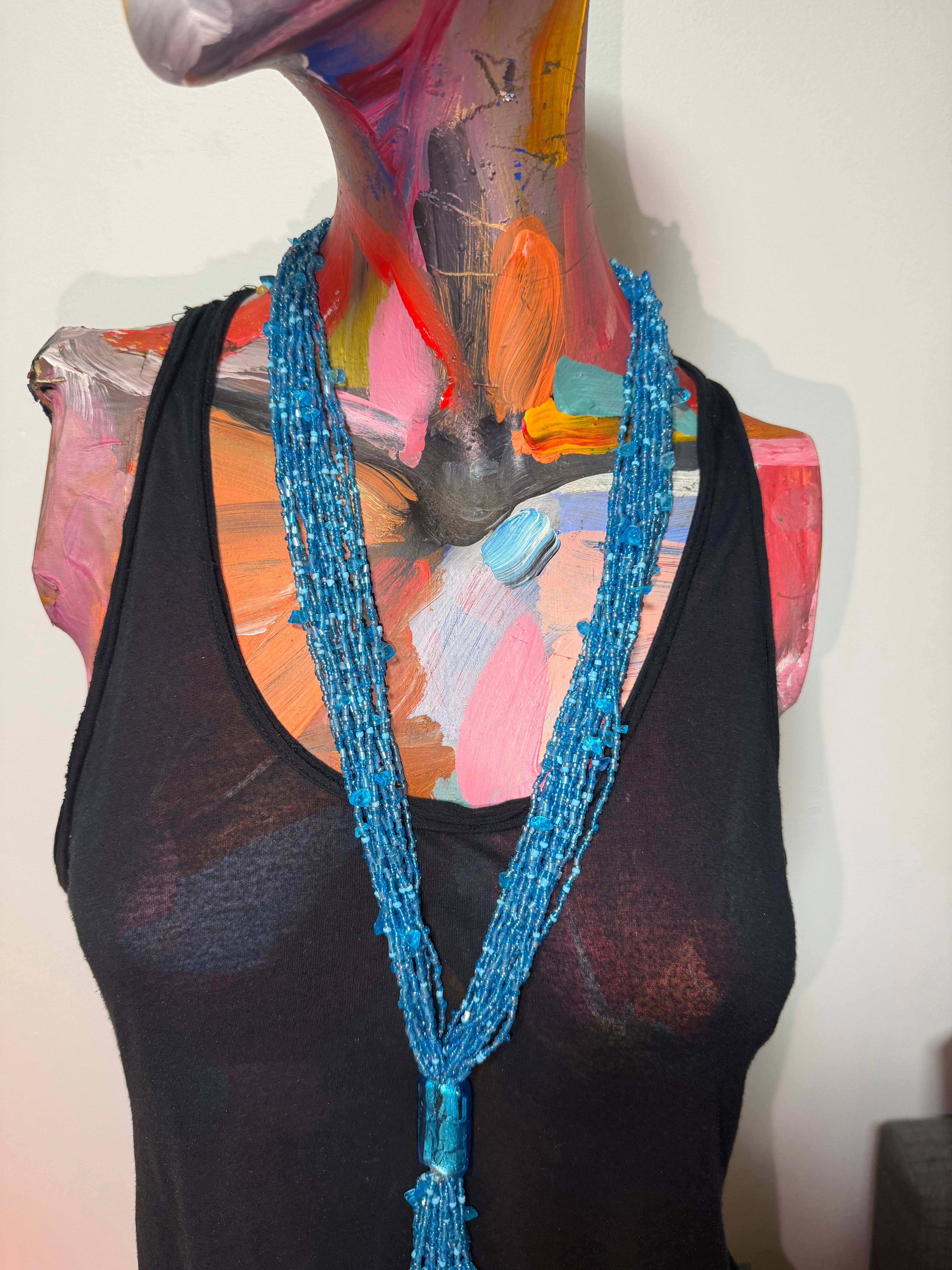 Vintage Cerulean Oracle Beaded Tassel Necklace