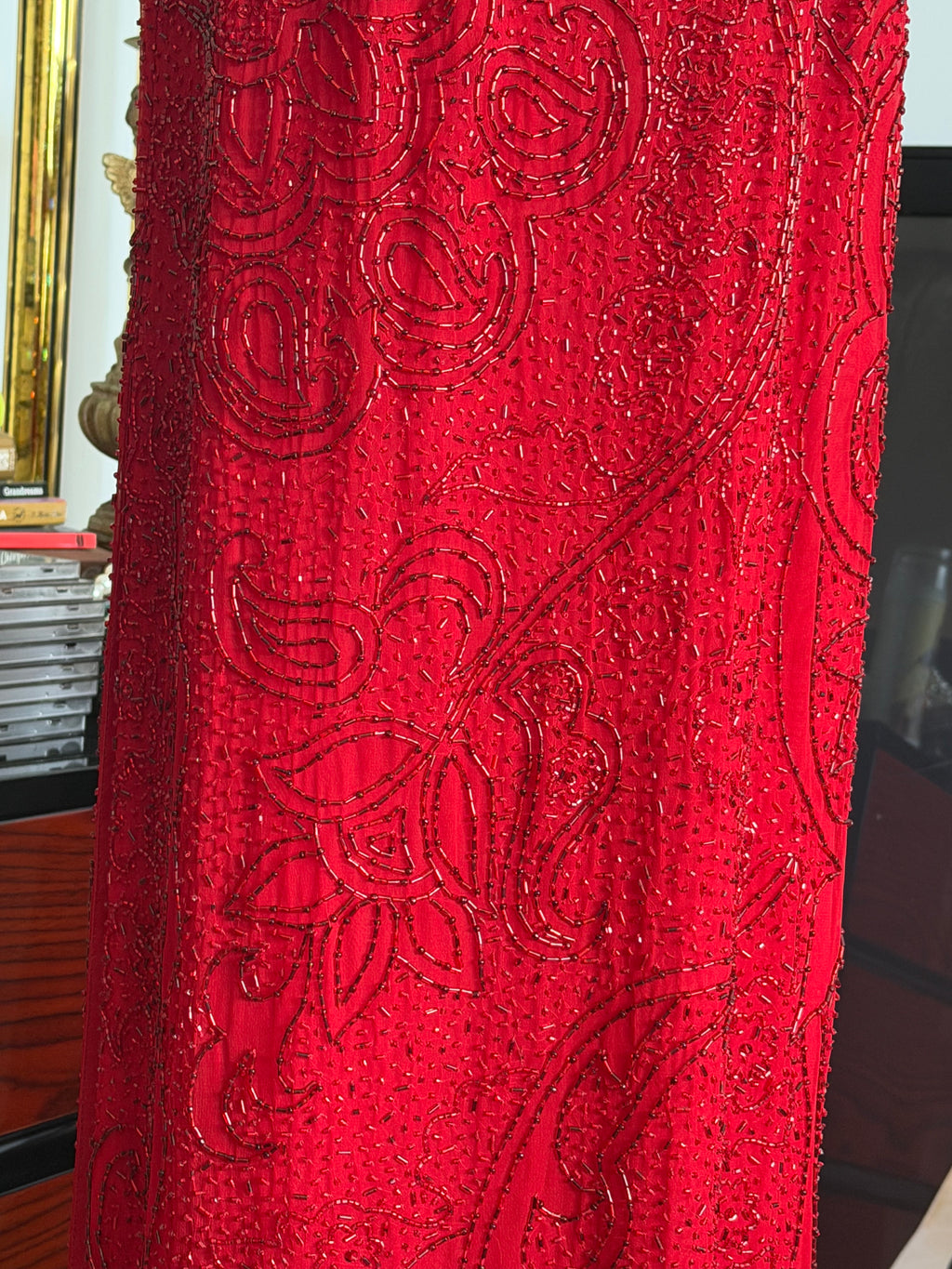 Vintage Cache Deadstock Fully Beaded Red Gown