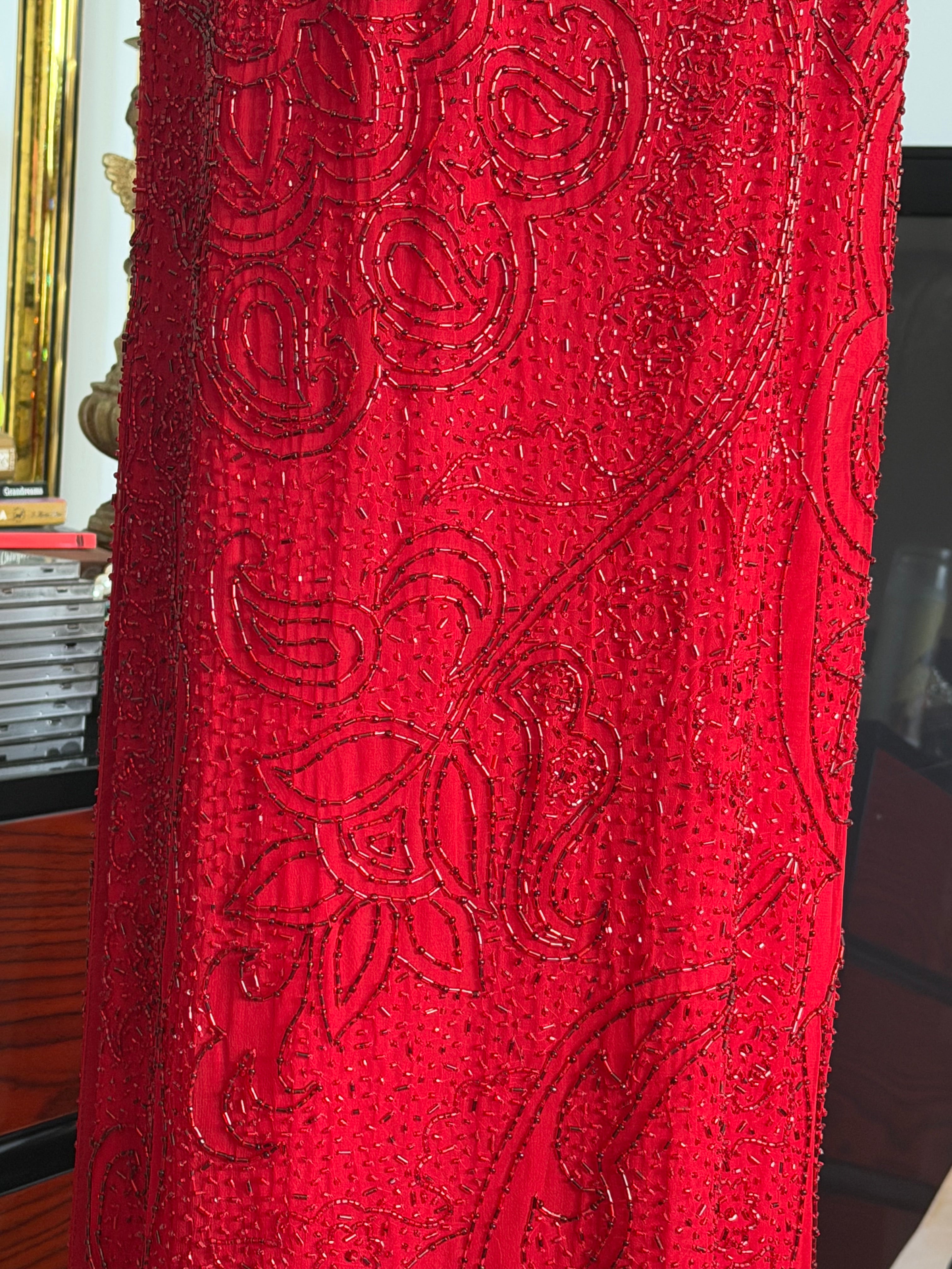 Vintage Cache Deadstock Fully Beaded Red Gown