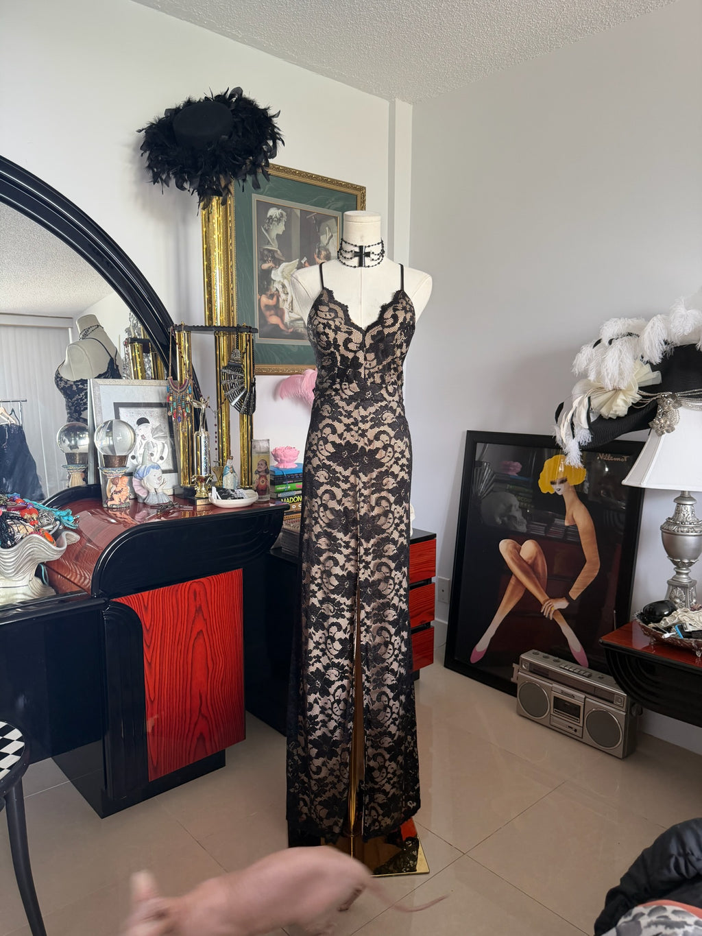 Y2K Black Lace Cutout Maxi Dress | Open Back Evening Gown | Size S