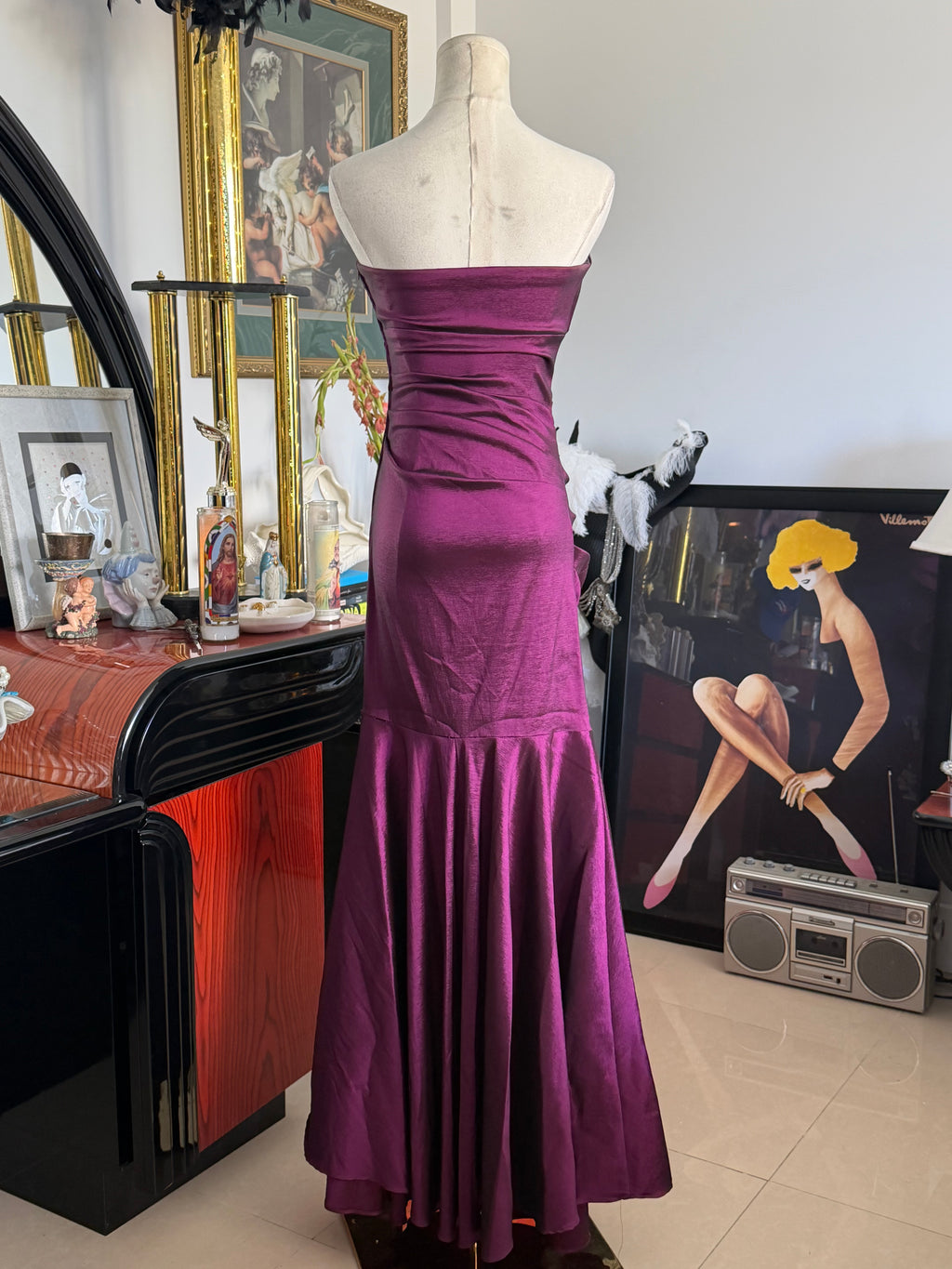 Betsy & Adam Y2K Plum Purple Strapless Mermaid Evening Gown