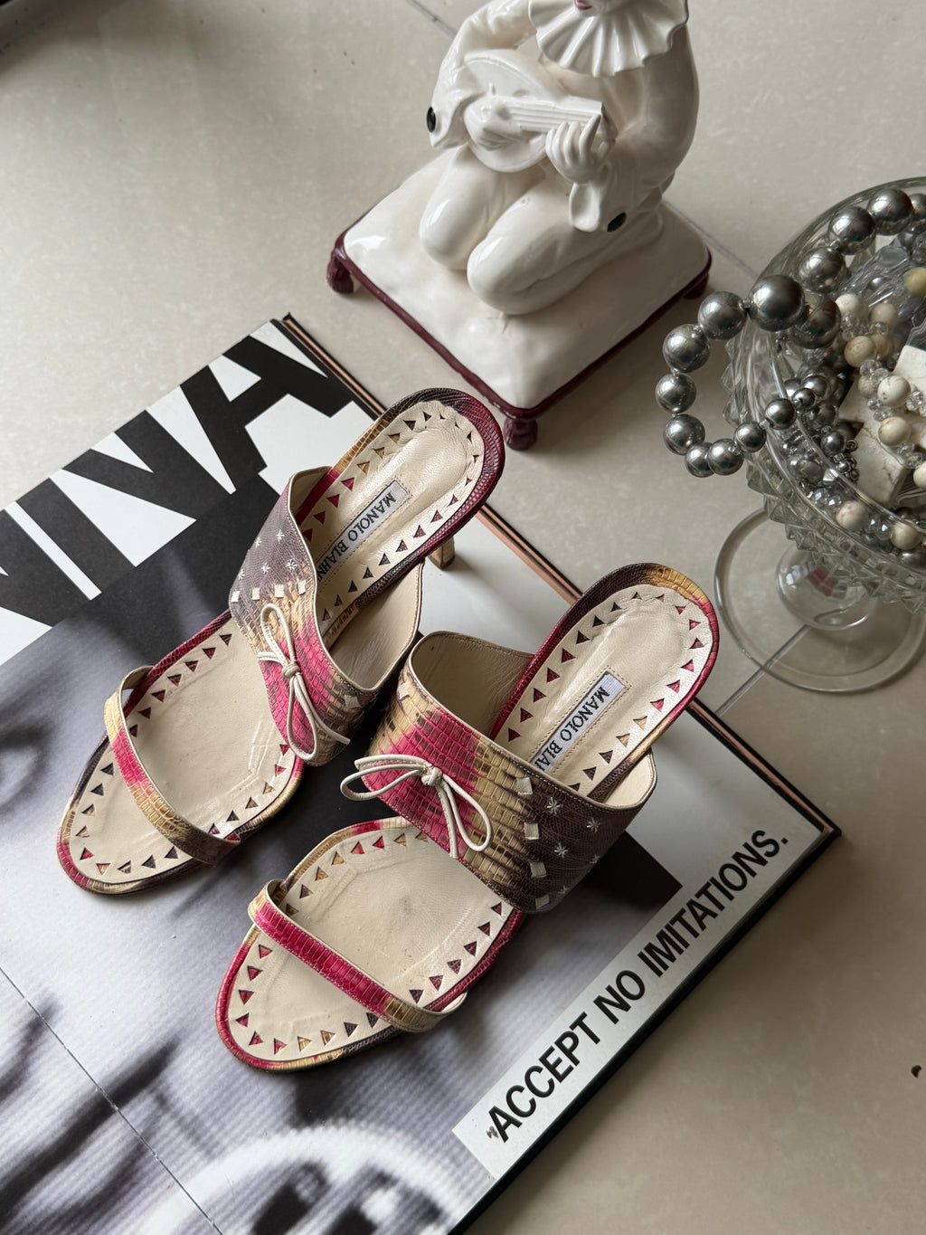 Manolo Blahnik Gradient Lizard-Embossed Mule Heels – IT 38.5 (US 8.5)