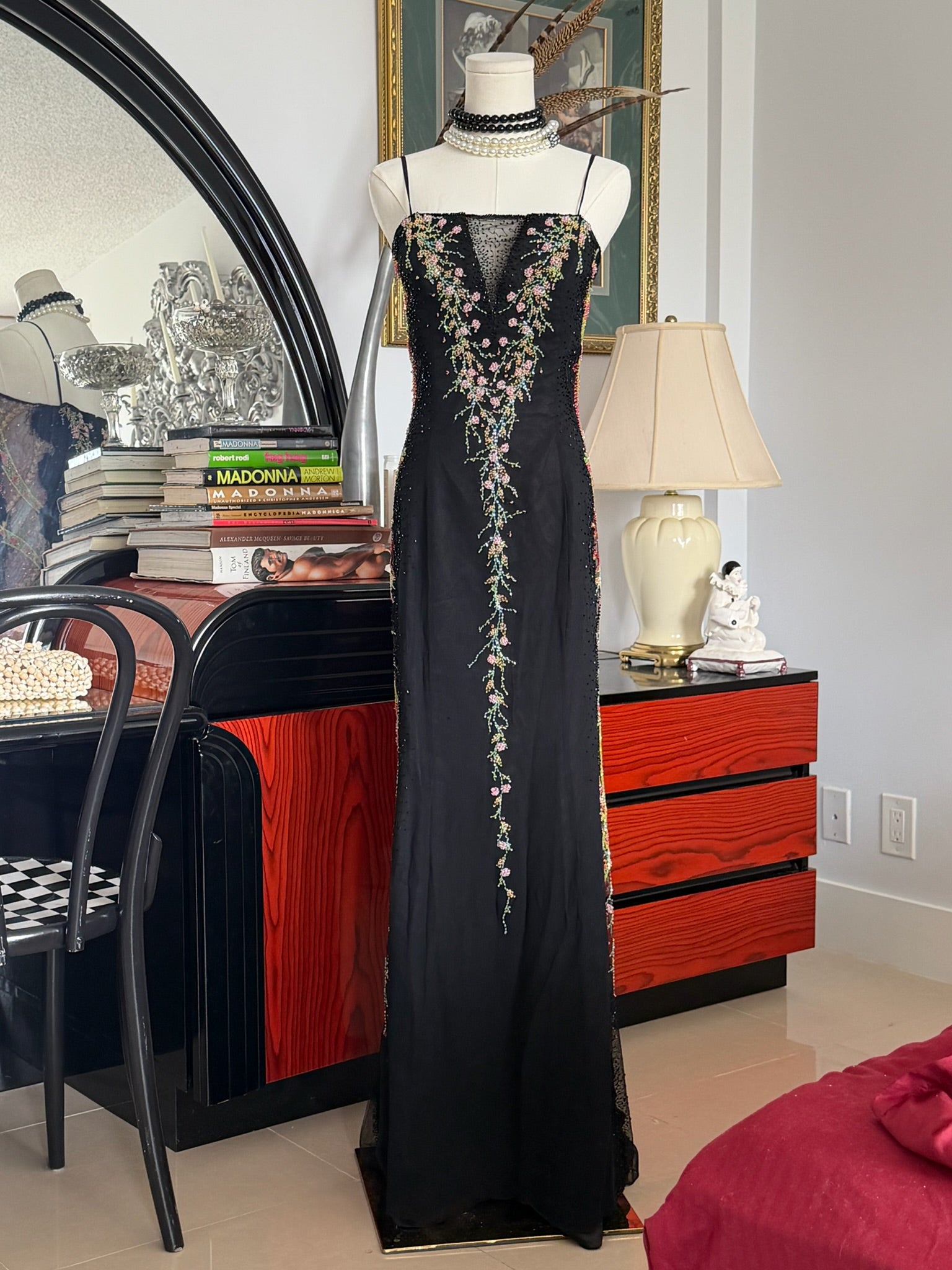 Vintage Beaded Evening Gown with Embroidery