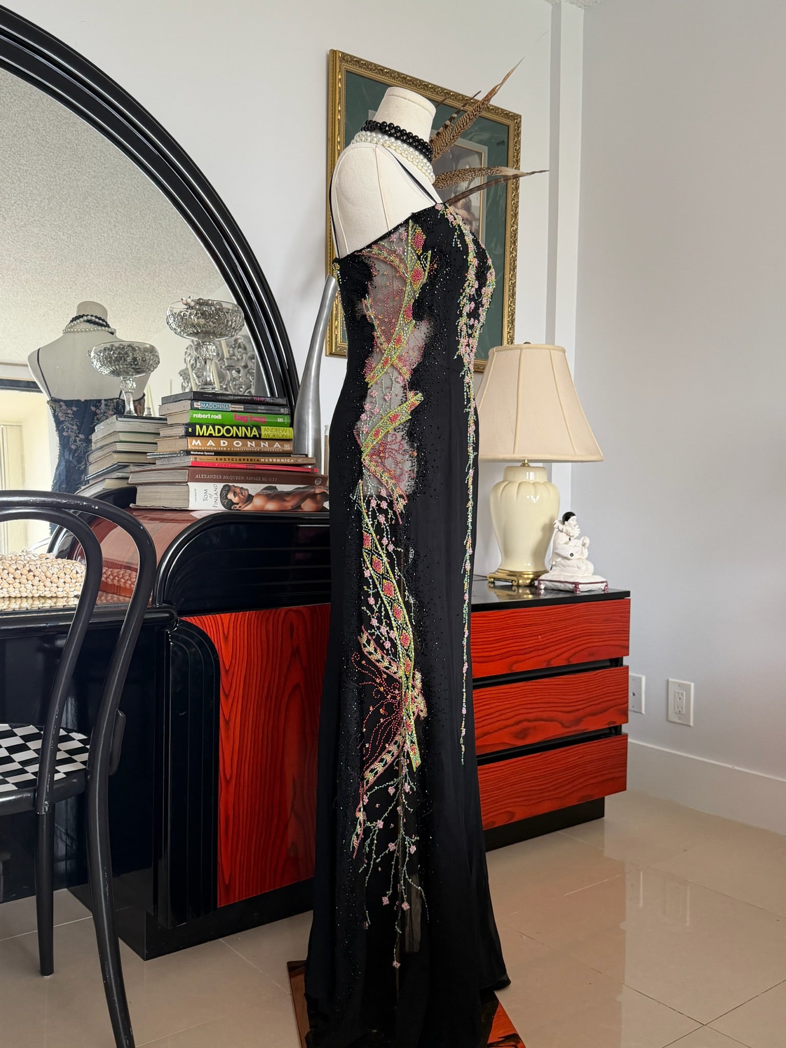 Vintage Beaded Evening Gown with Embroidery