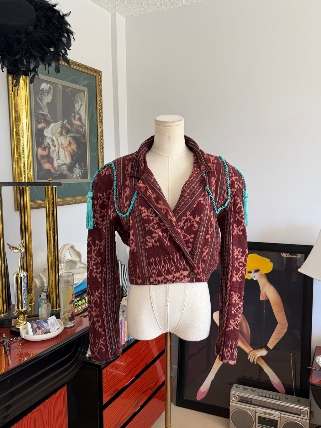 Vintage World Arts Santa Fe Burgundy Cropped Woven Jacket