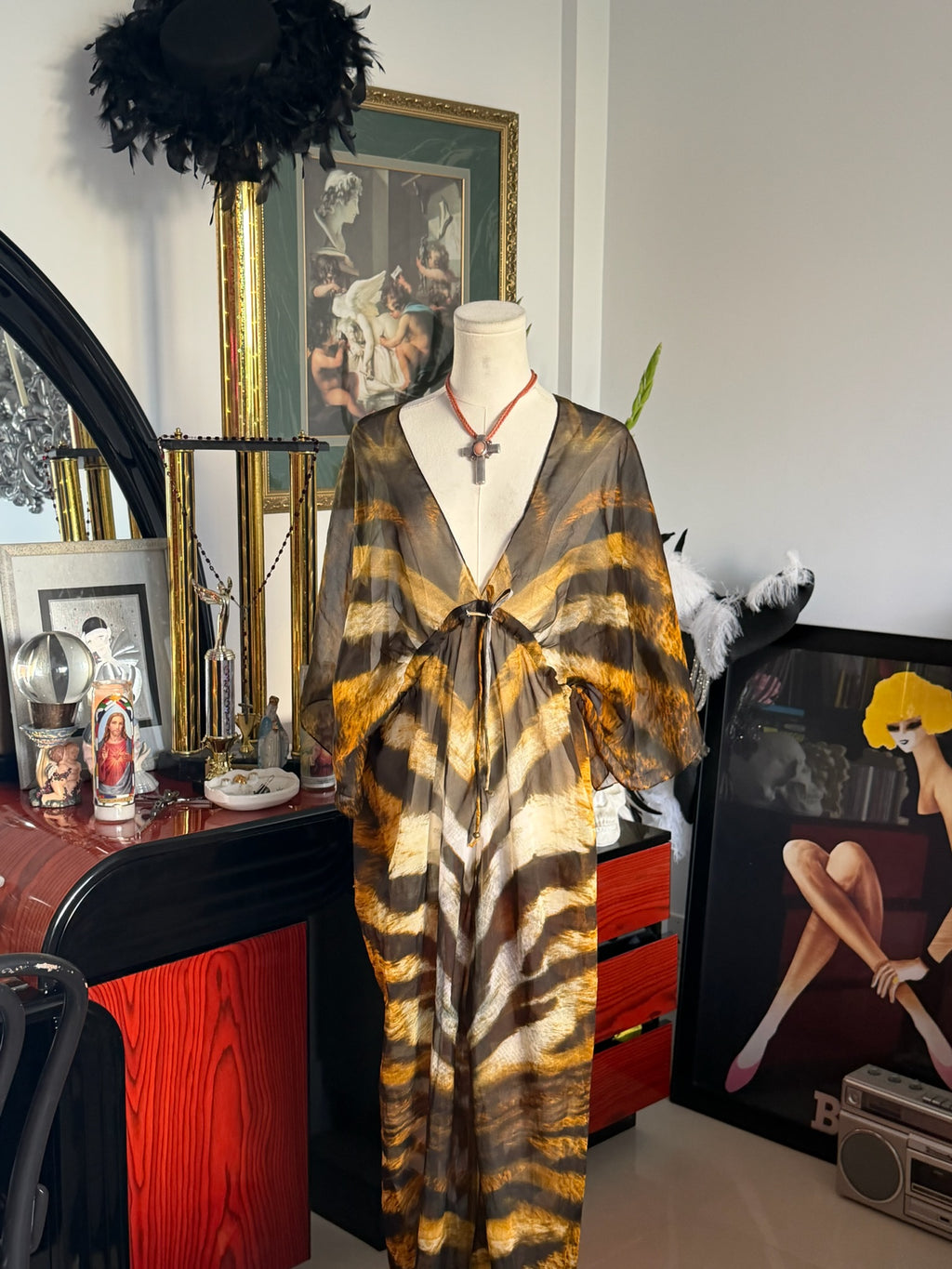 Tiger Print Sheer Maxi Cover-Up