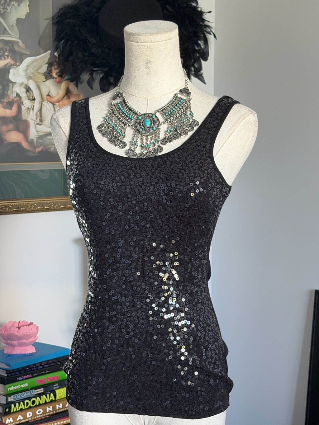 Express Black Sequin Tank Top | Size XS