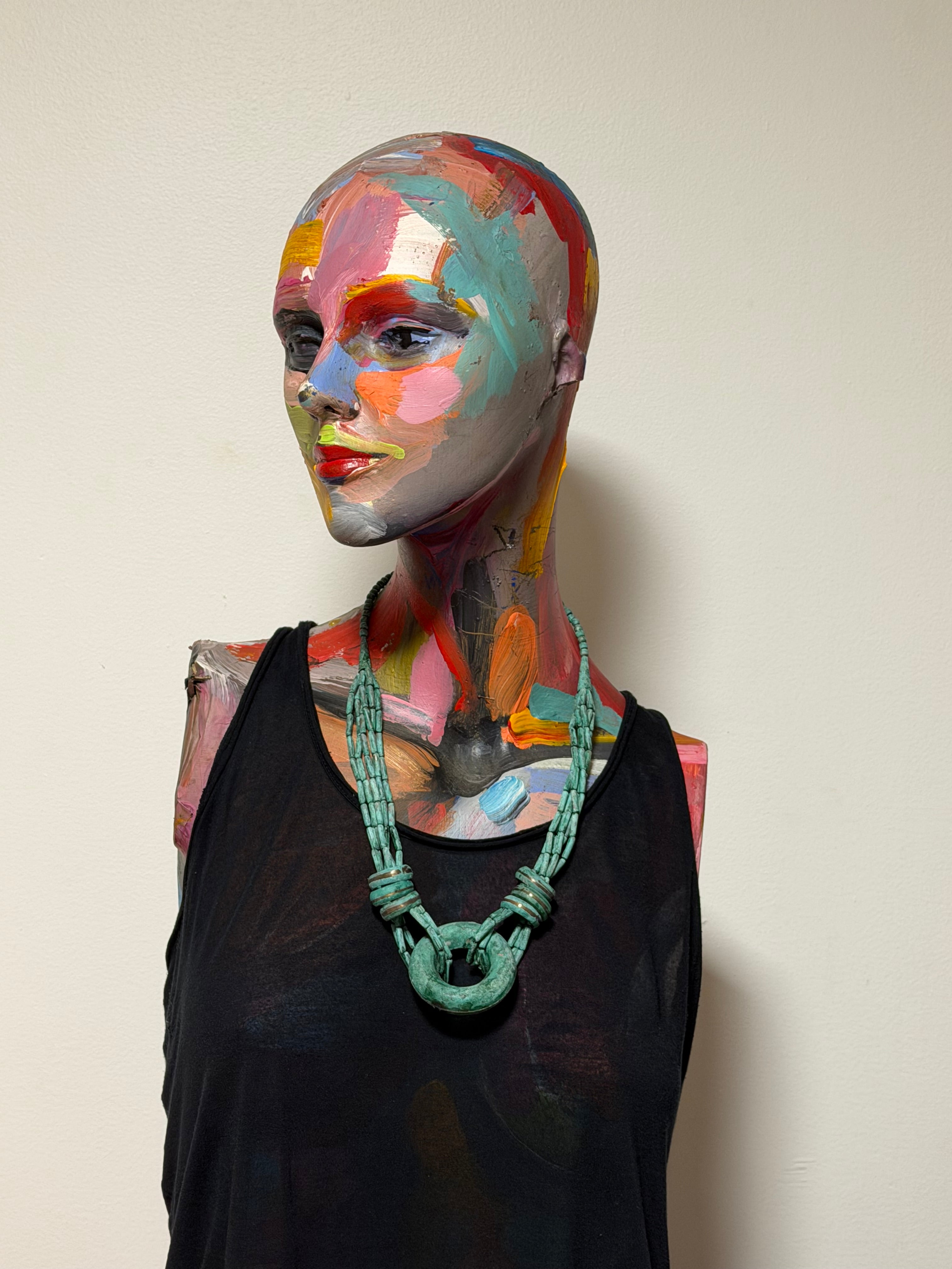 Turquoise Statement Beaded Donut Pendant Necklace