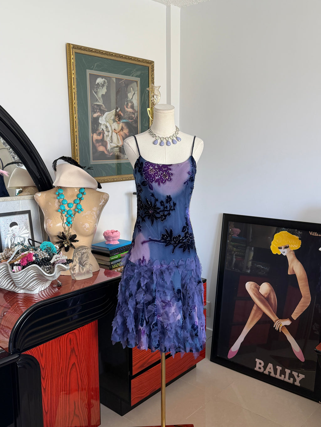 Sue Wong  Ombre Lavender & Blue 3D Leaf Dress -8