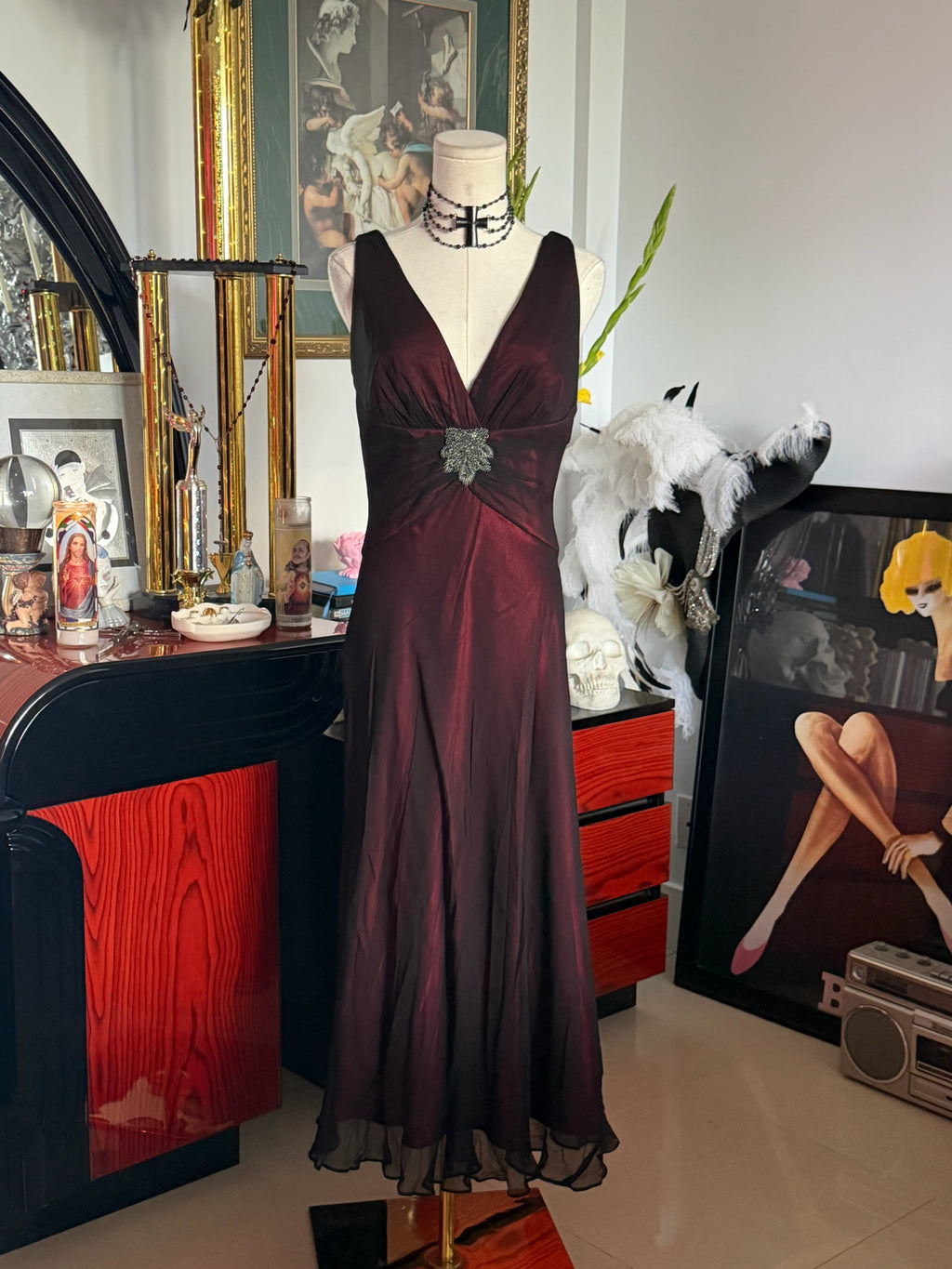 Jones New York 100% Silk Burgundy Evening Gownm | Size 8