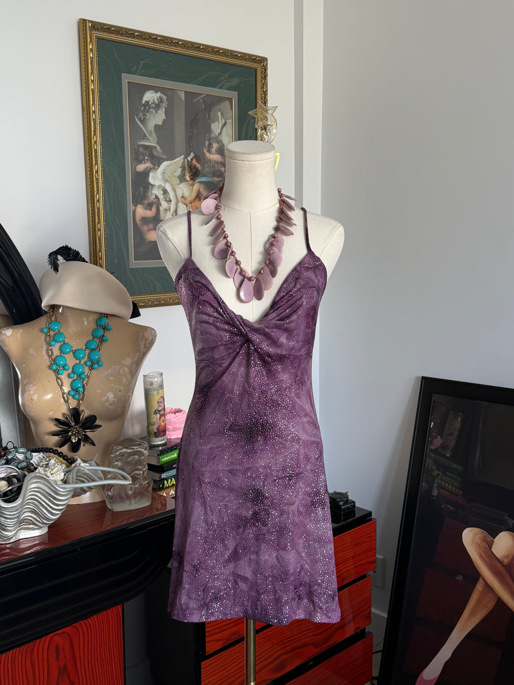 Vintage Y2K Purple Glitter Slip Dress S