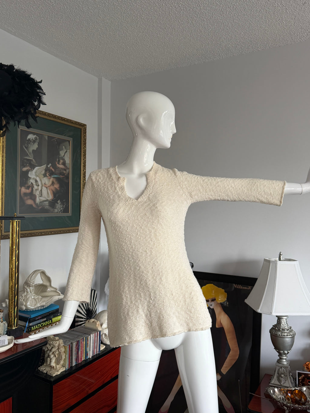 Tommy Bahama Cream Textured Knit Tunic Sweater Top