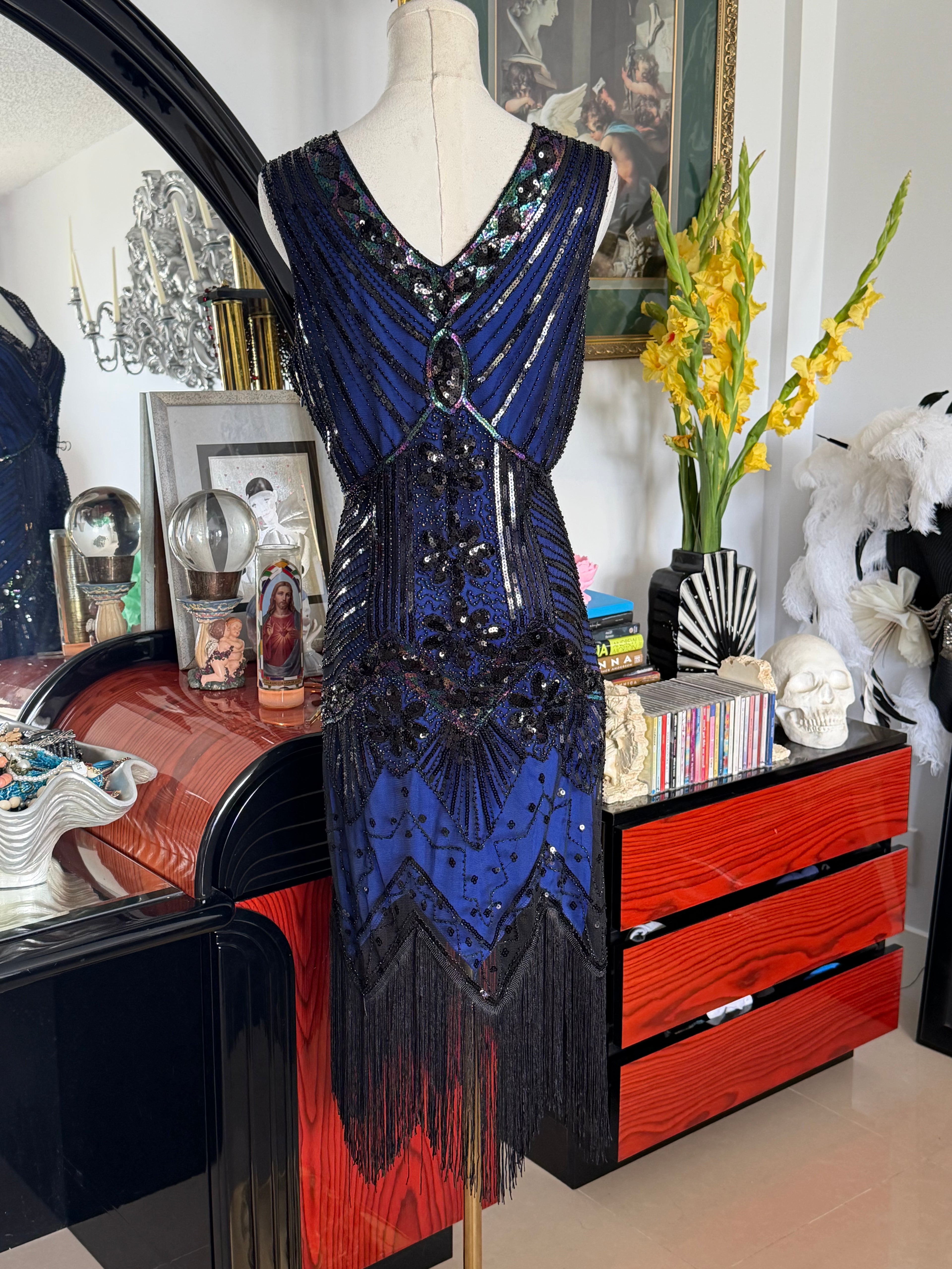 Roxy Art Deco Beaded Fringe Cocktail Dress