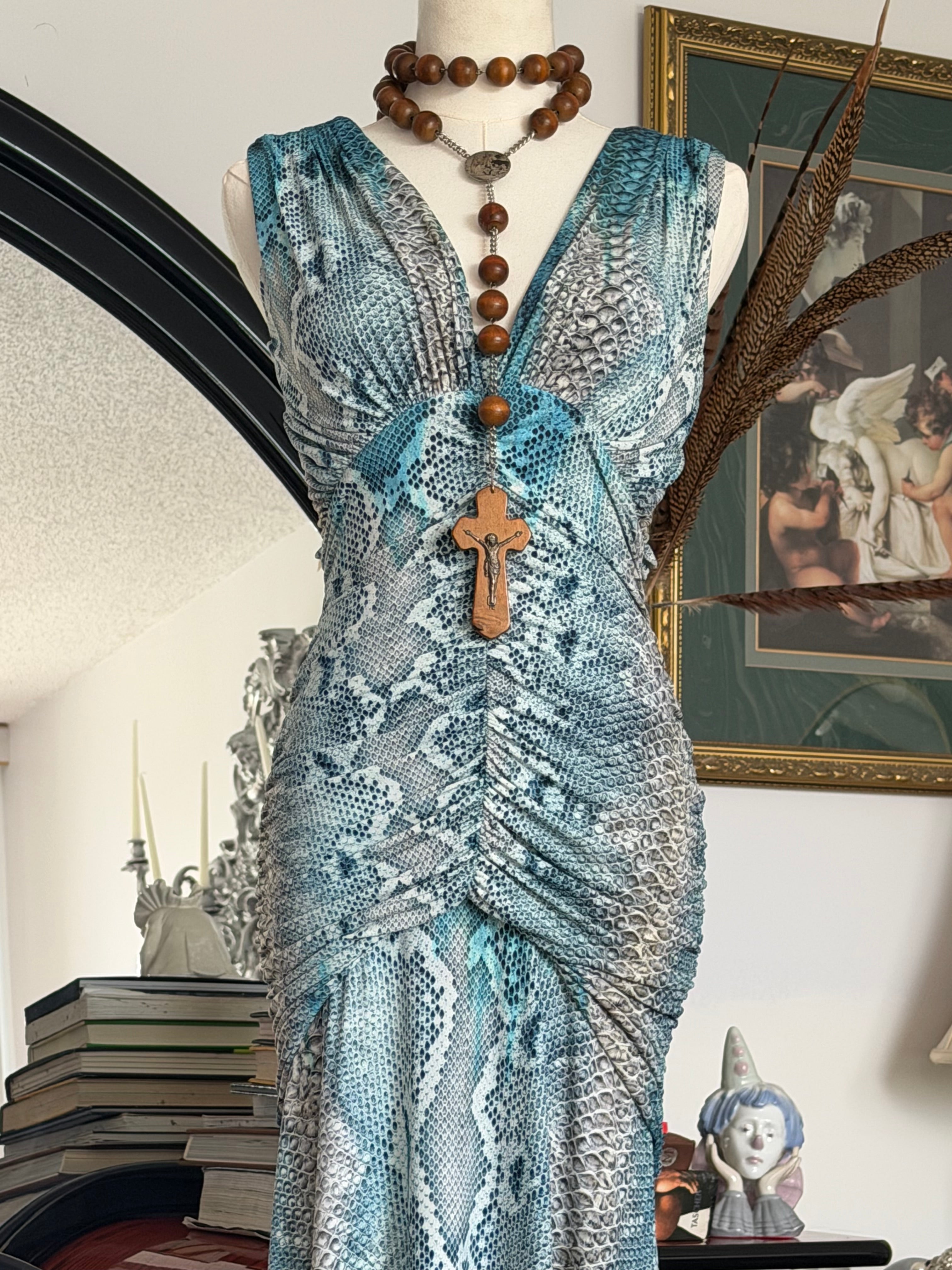 Roberto Cavalli 2005 Python Print Ruched Cut-Out Gown (NWT, Size S)