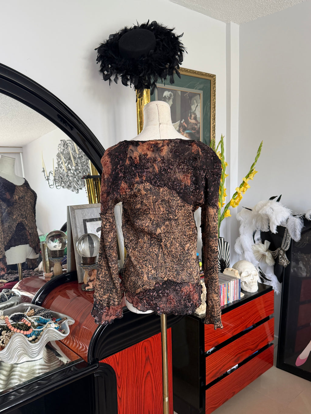 Alberto Makali Textured Embellished Long Sleeve Top