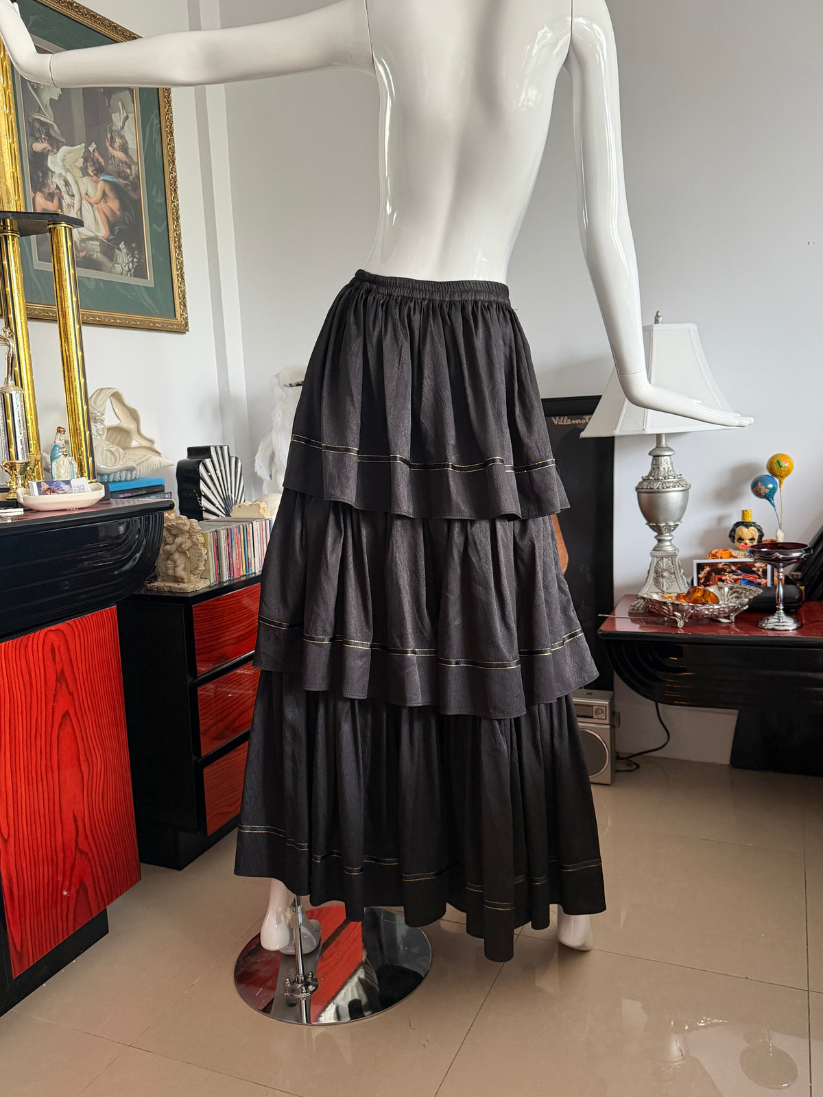 Vintage Black Tiered Maxi Skirt