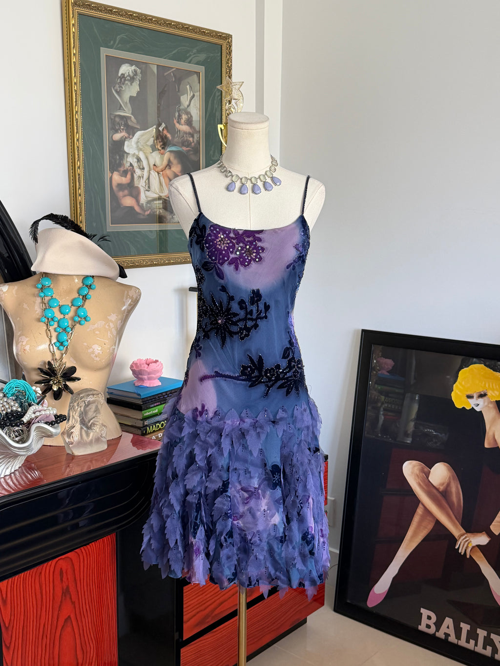 Sue Wong  Ombre Lavender & Blue 3D Leaf Dress -8