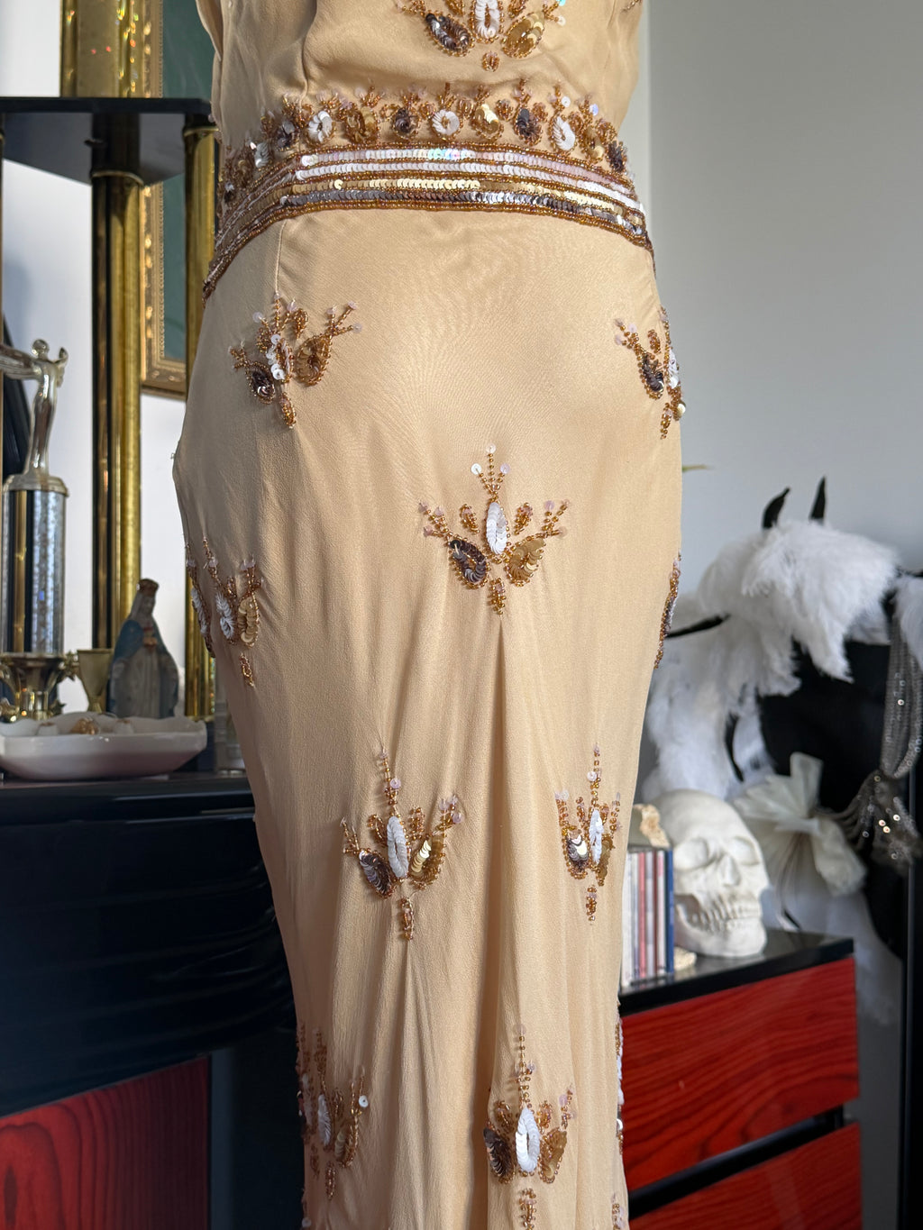 Deadstock Papell Boutique Hand-Beaded Silk Gown