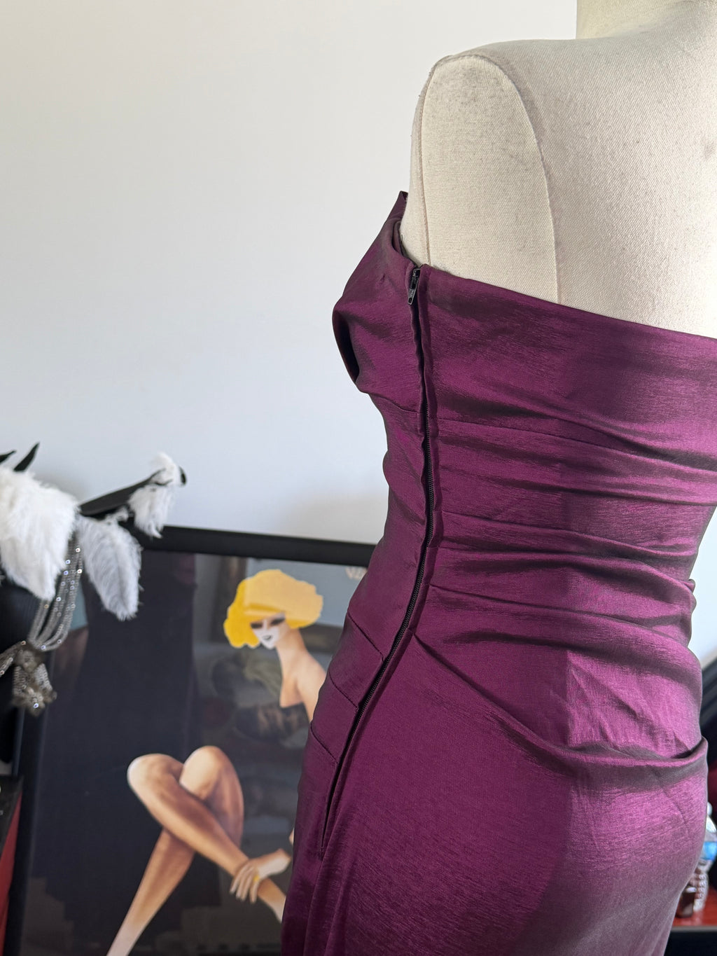 Betsy & Adam Y2K Plum Purple Strapless Mermaid Evening Gown