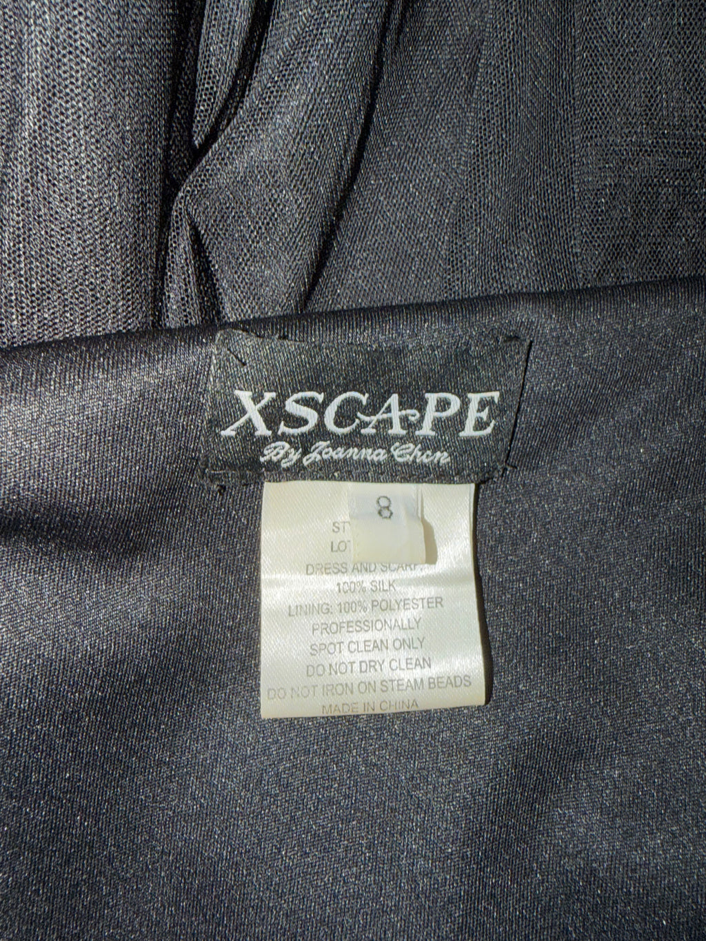 Vintage XSCAPE 100% Silk Black Pink Floral Beaded Gown
