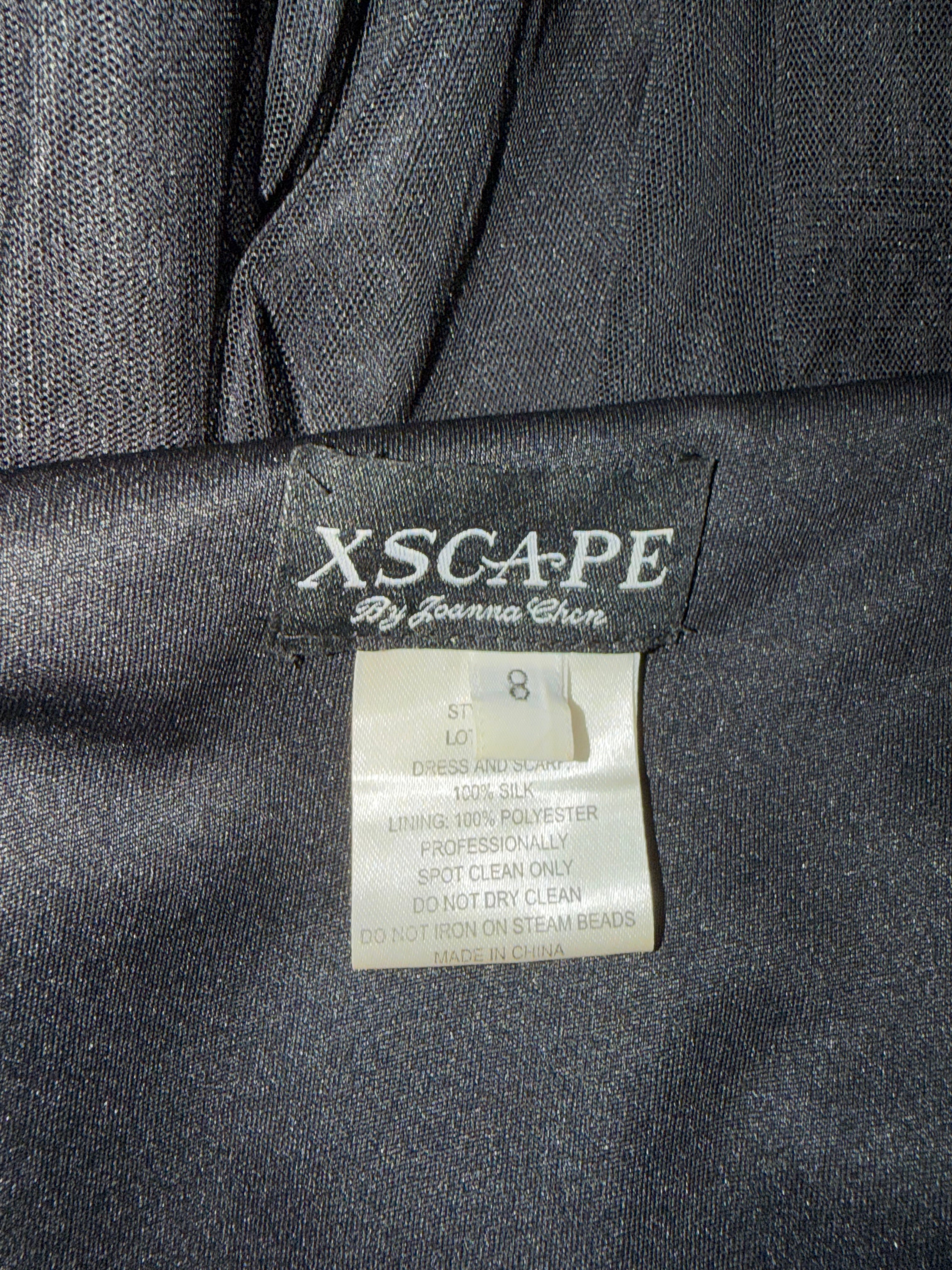 Vintage XSCAPE 100% Silk Black Pink Floral Beaded Gown