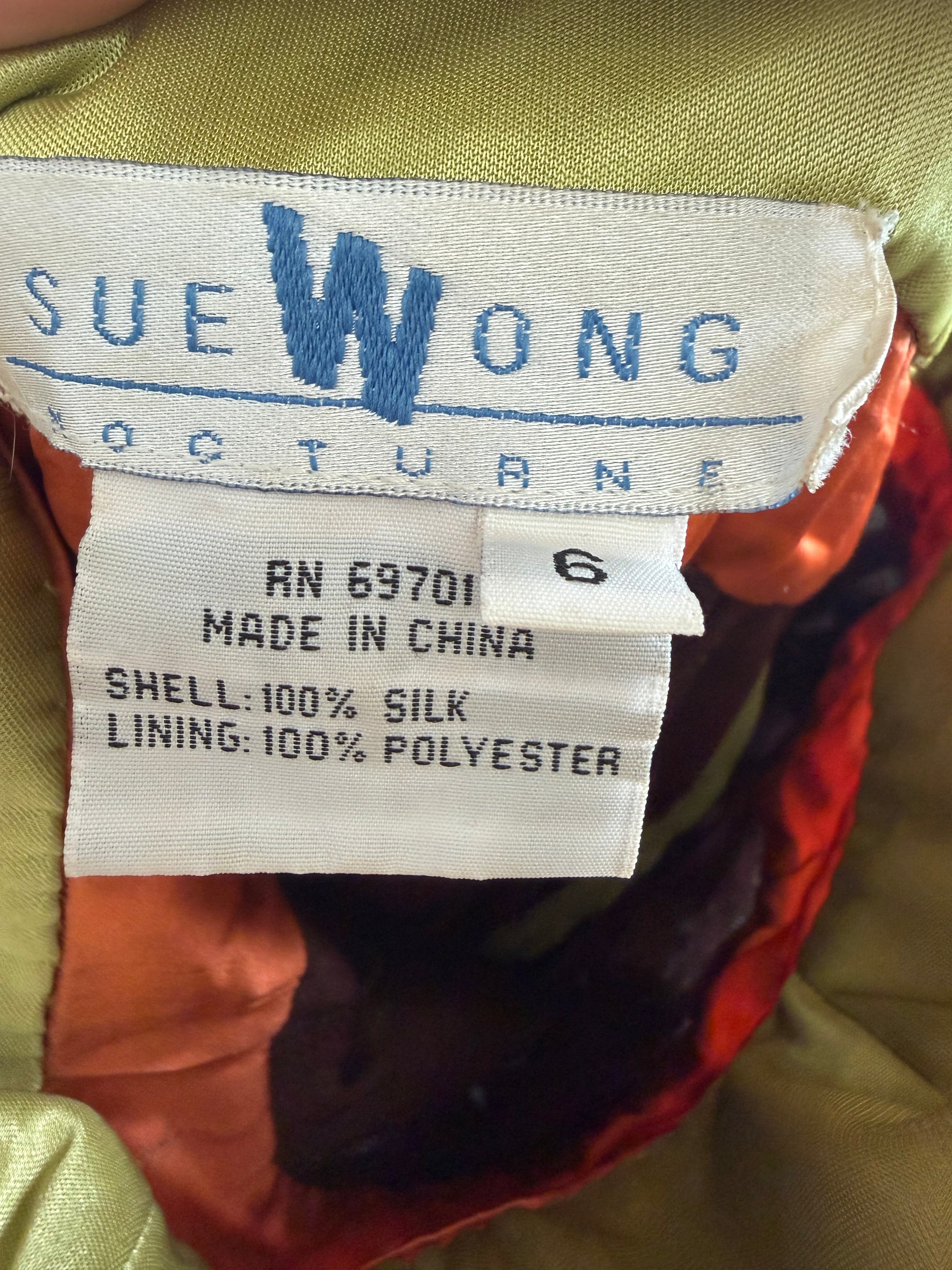 Vintage Sue Wong Couture 100% Silk Embroidered Halter Midi Dress | Size 6