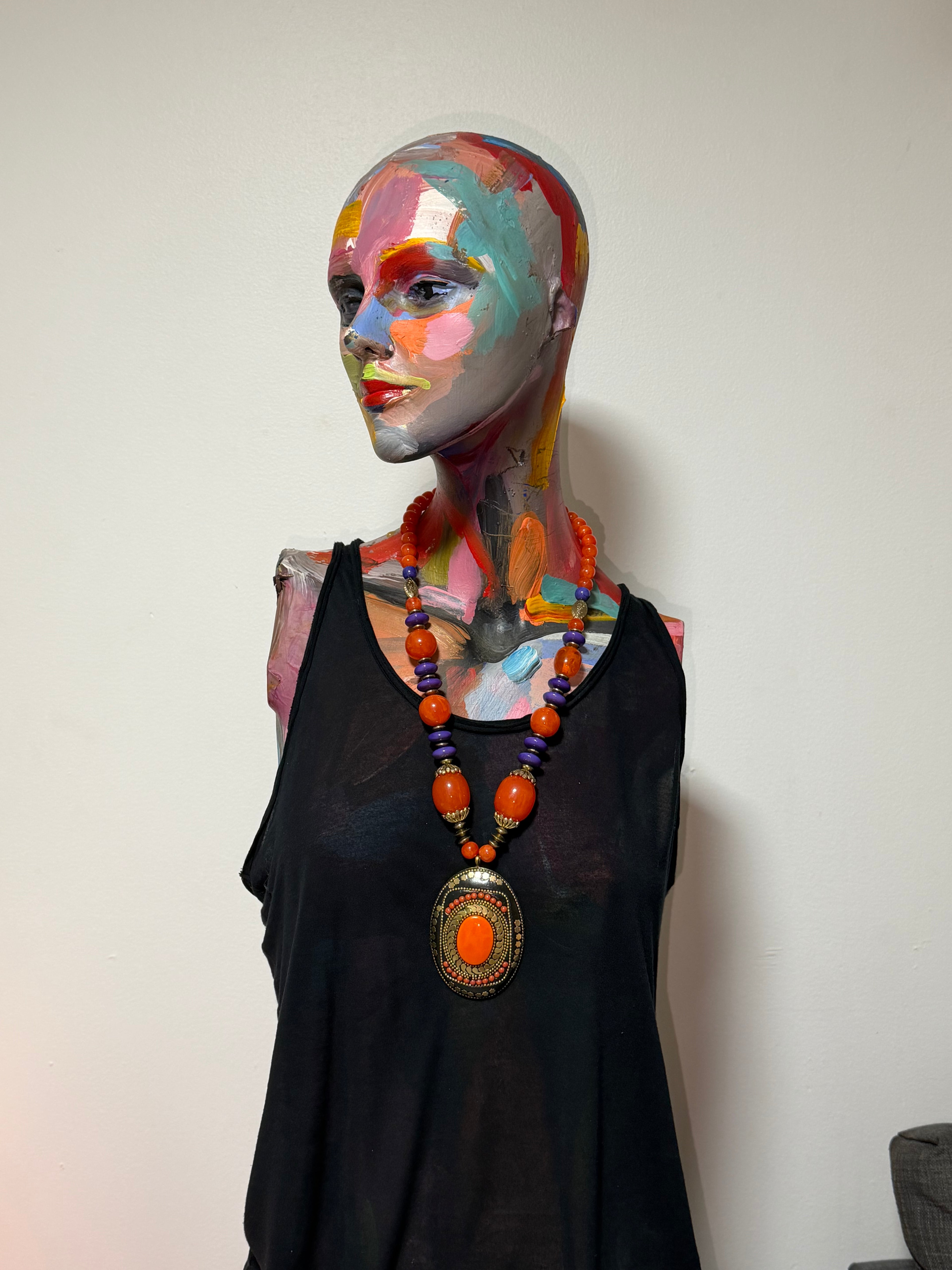 Vintage Byzantine Sunstone Medallion Statement Necklace