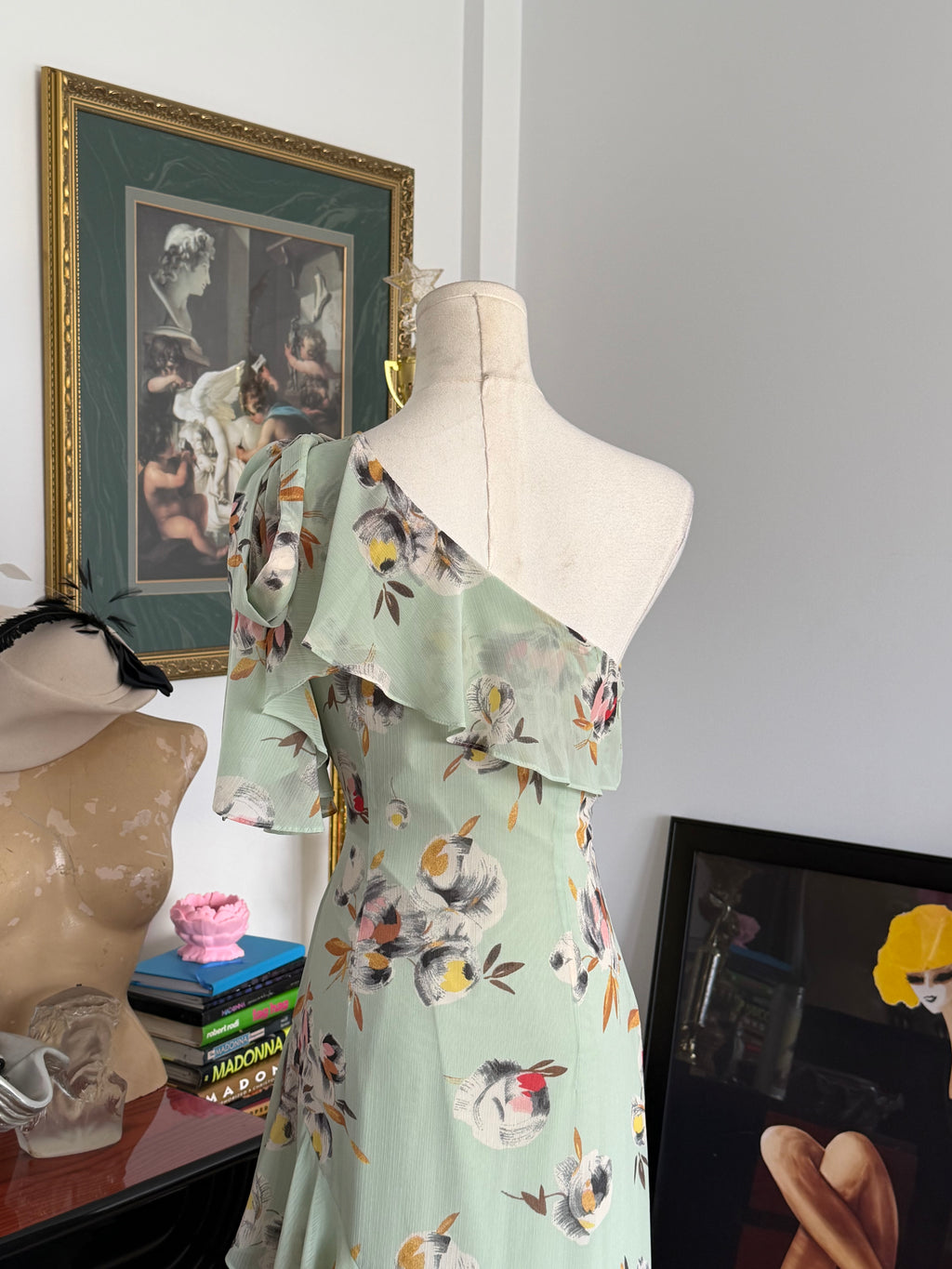 Lauren Ralph Lauren Mint Floral One Shoulder Ruffle Maxi Dress