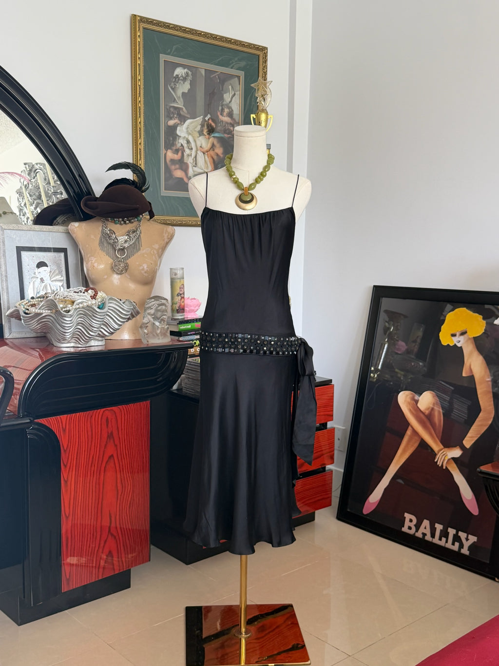 Vintage Anne Klein 100% silk black slip dress 14