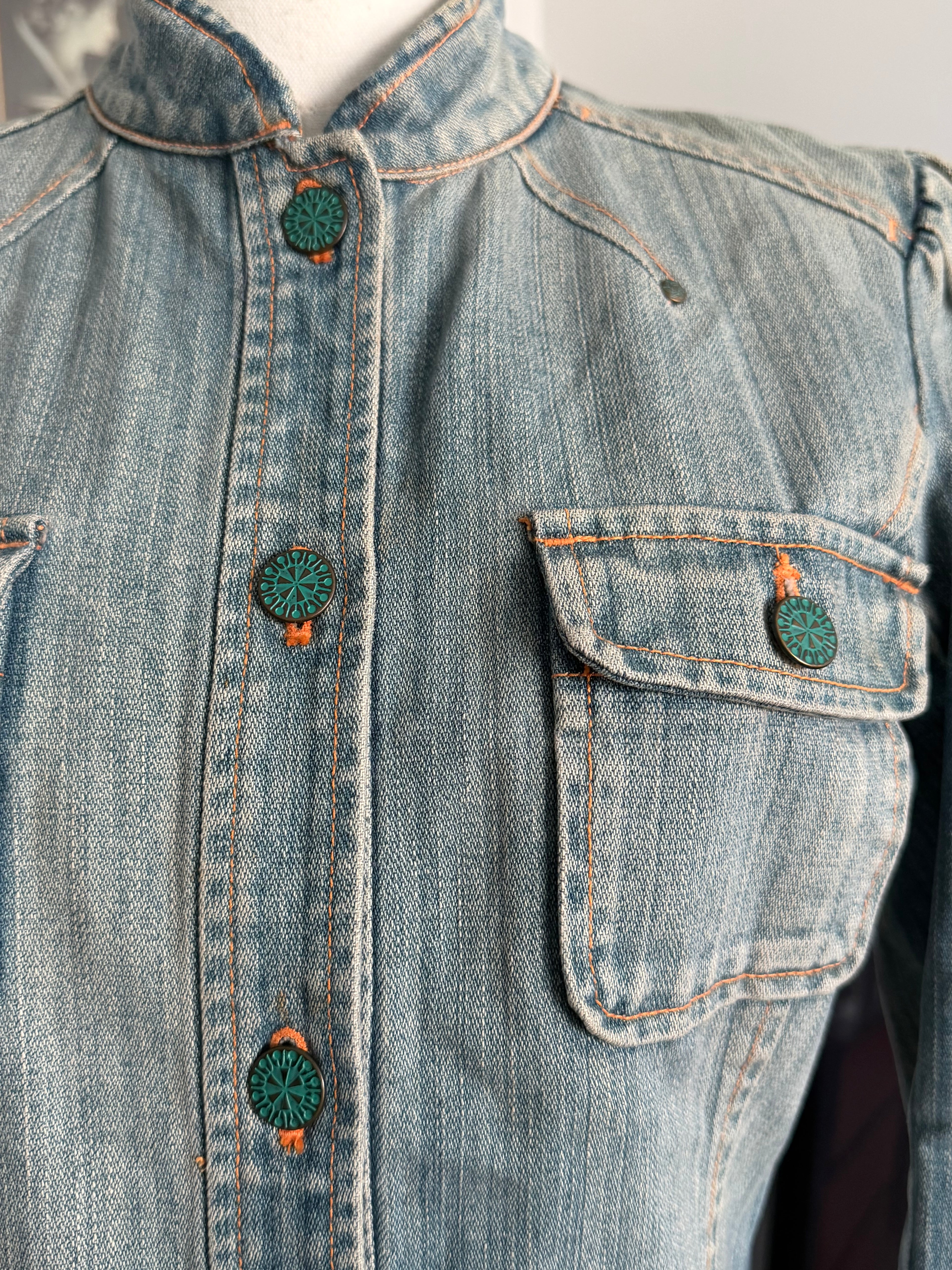 Dana Buchman Denim Turquoise Button Fitted Jacket