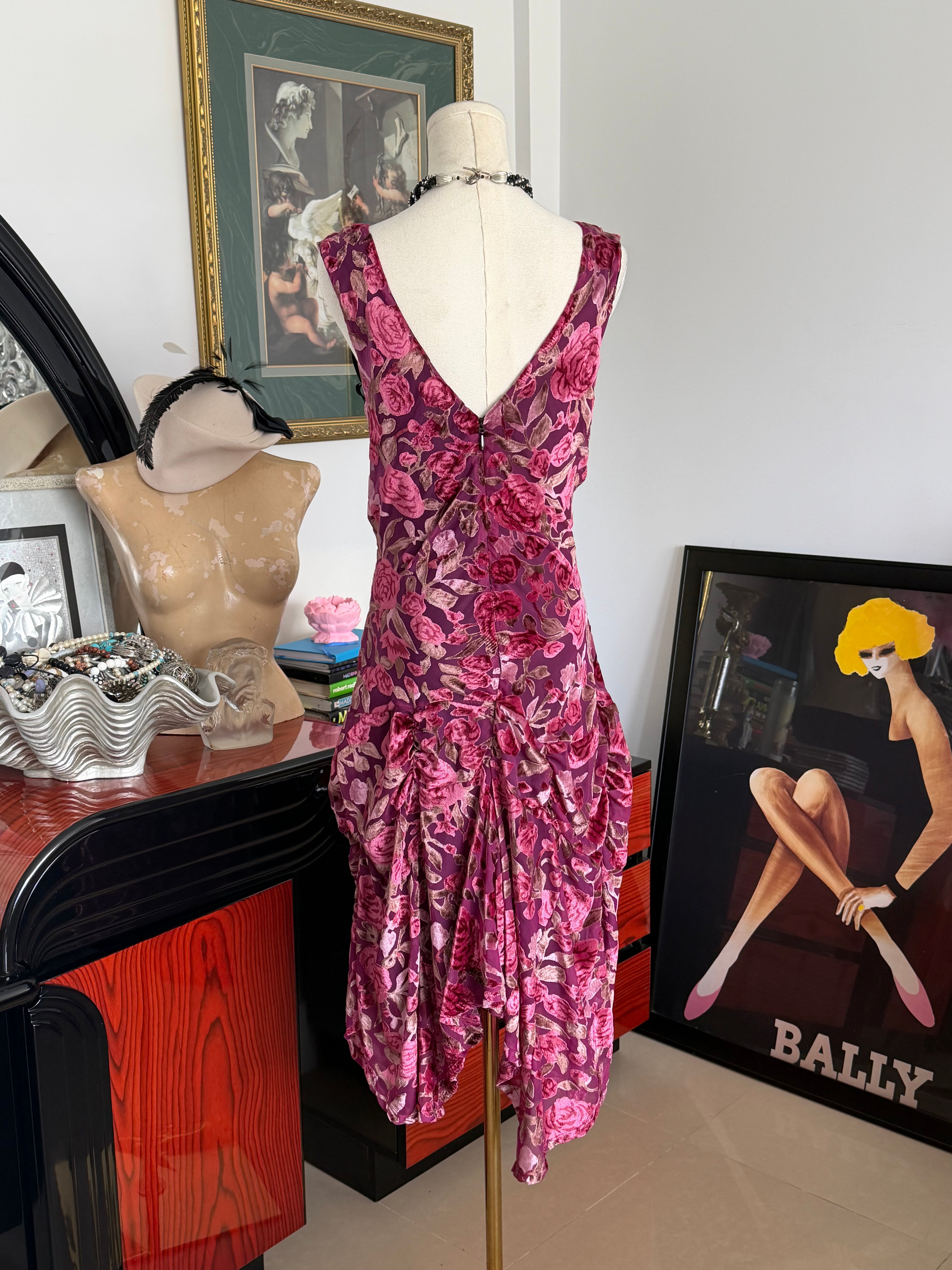 Vintage Vintage Vantage Burnout Velvet Rose Dress M