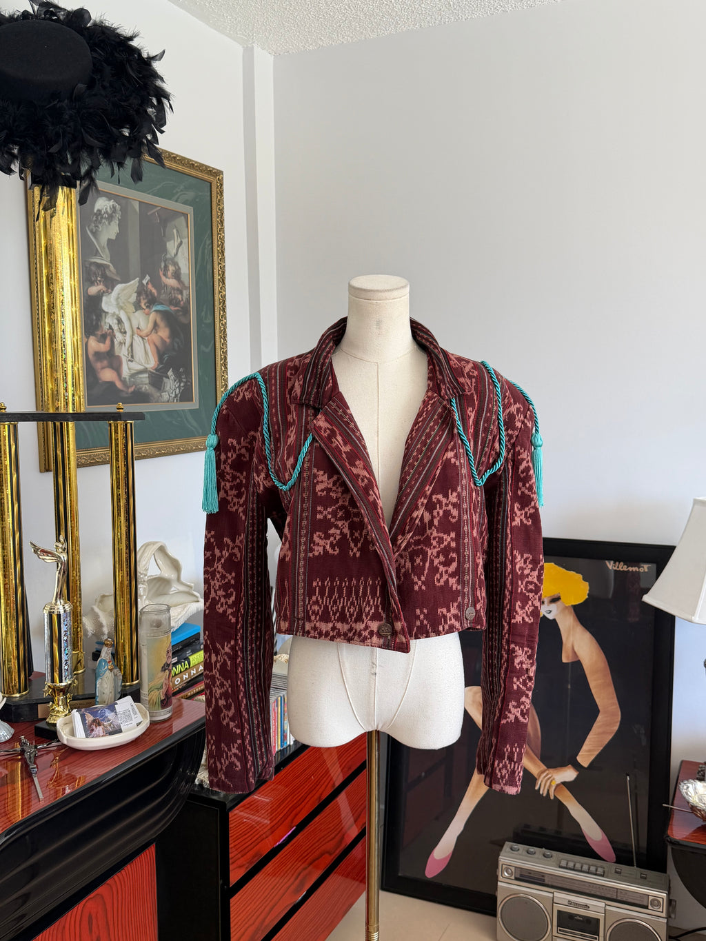 Vintage World Arts Santa Fe Burgundy Cropped Woven Jacket