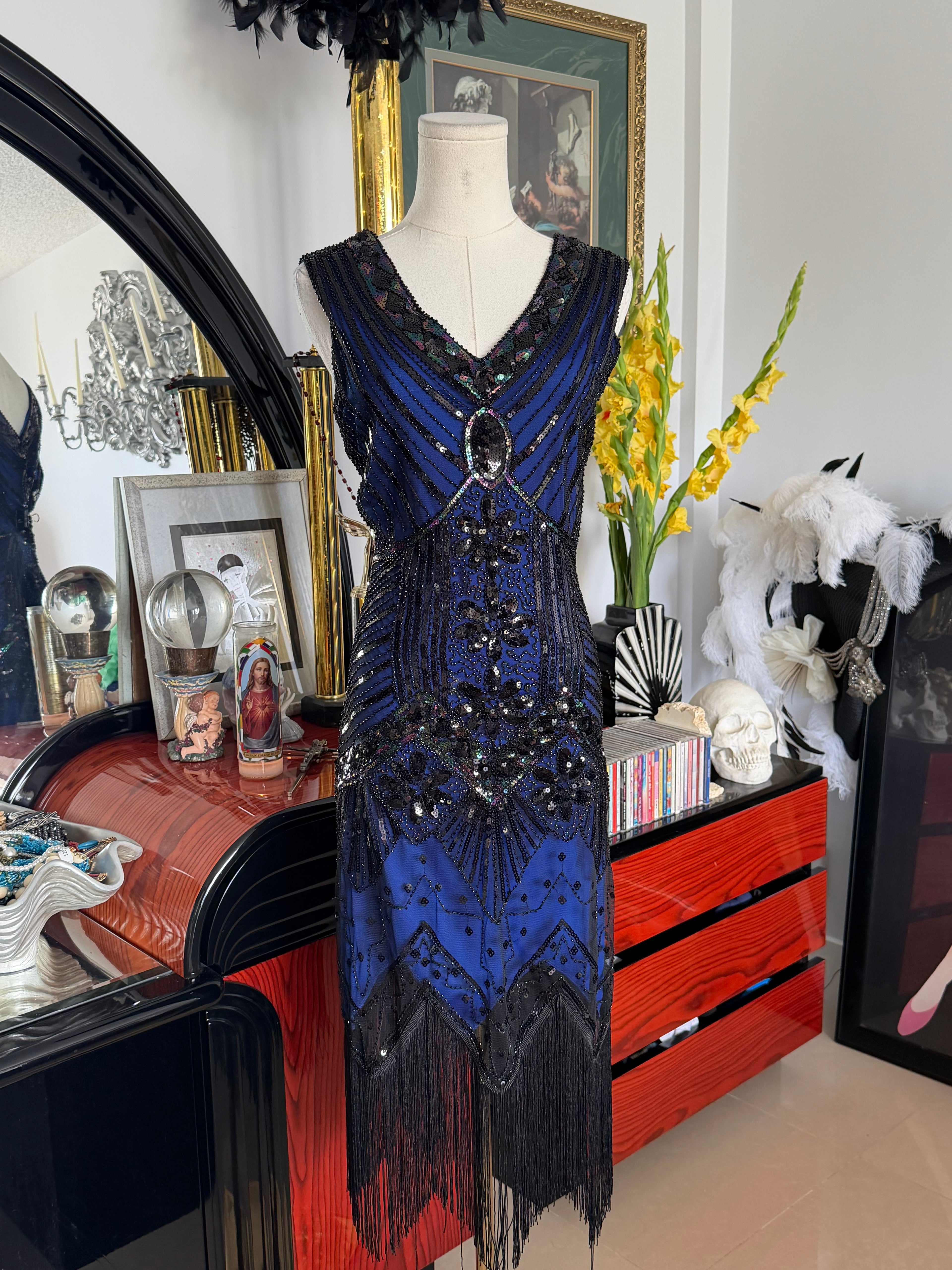 Roxy Art Deco Beaded Fringe Cocktail Dress