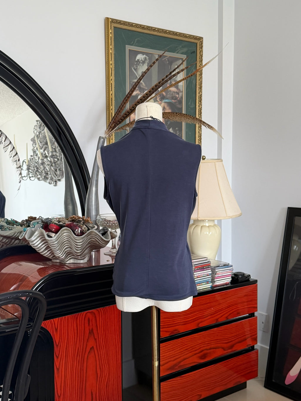 Navy draped wrap top S