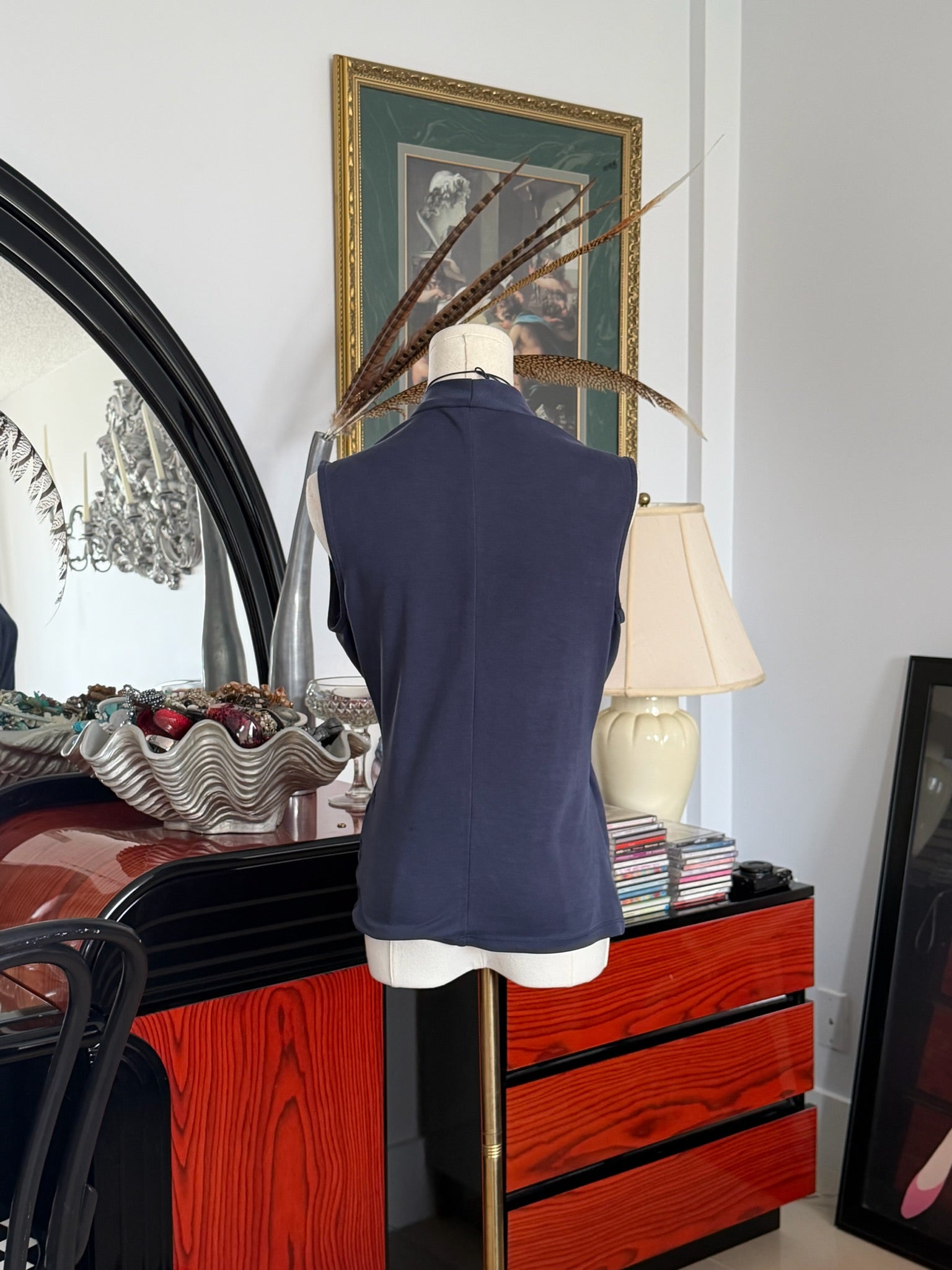 Navy draped wrap top S